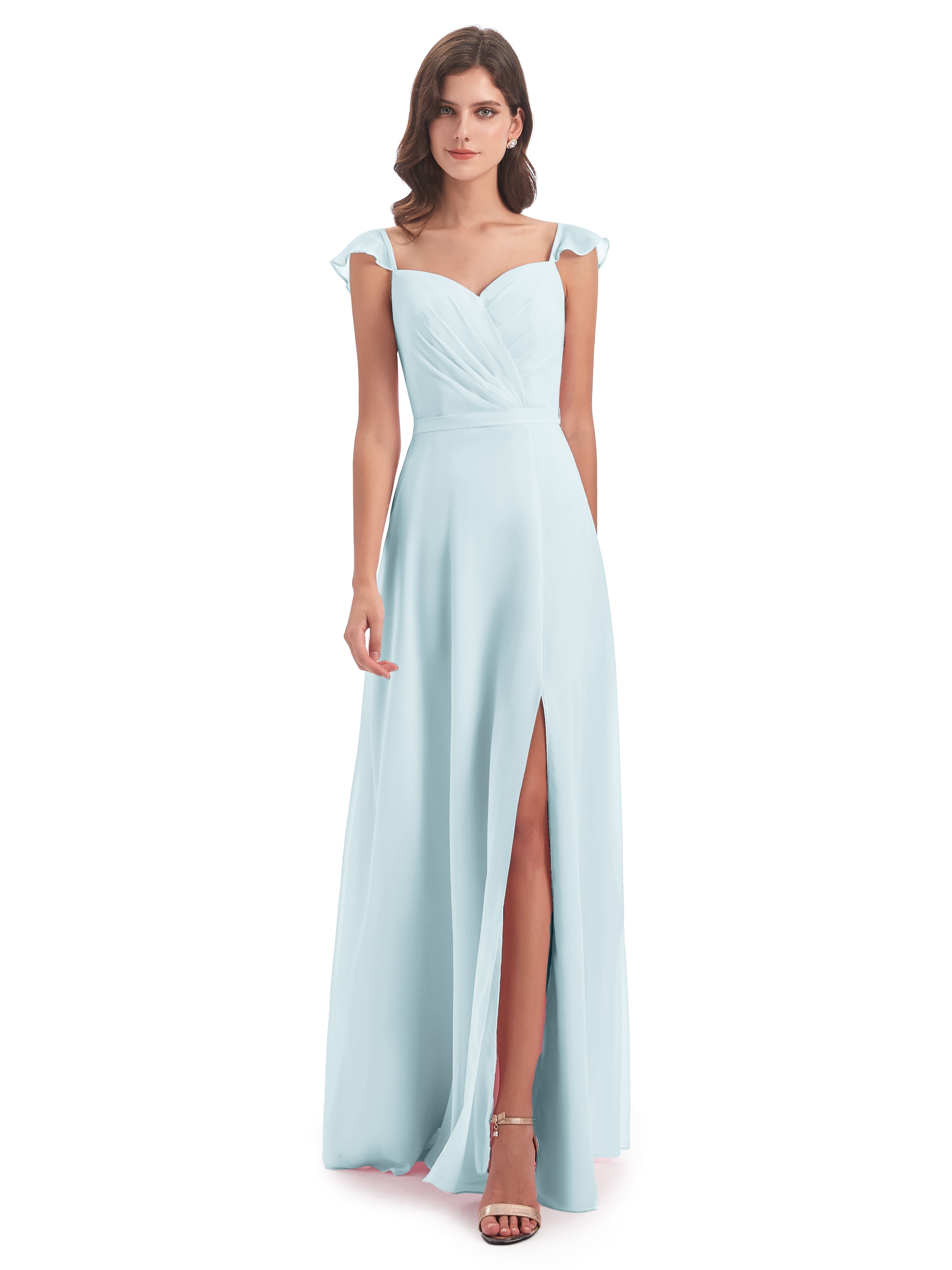 Robe De Demoiselle D'Honneur Brume Fourreau/Colonne Mancherons Fendue Devant Robes Demoiselle D'Honneur