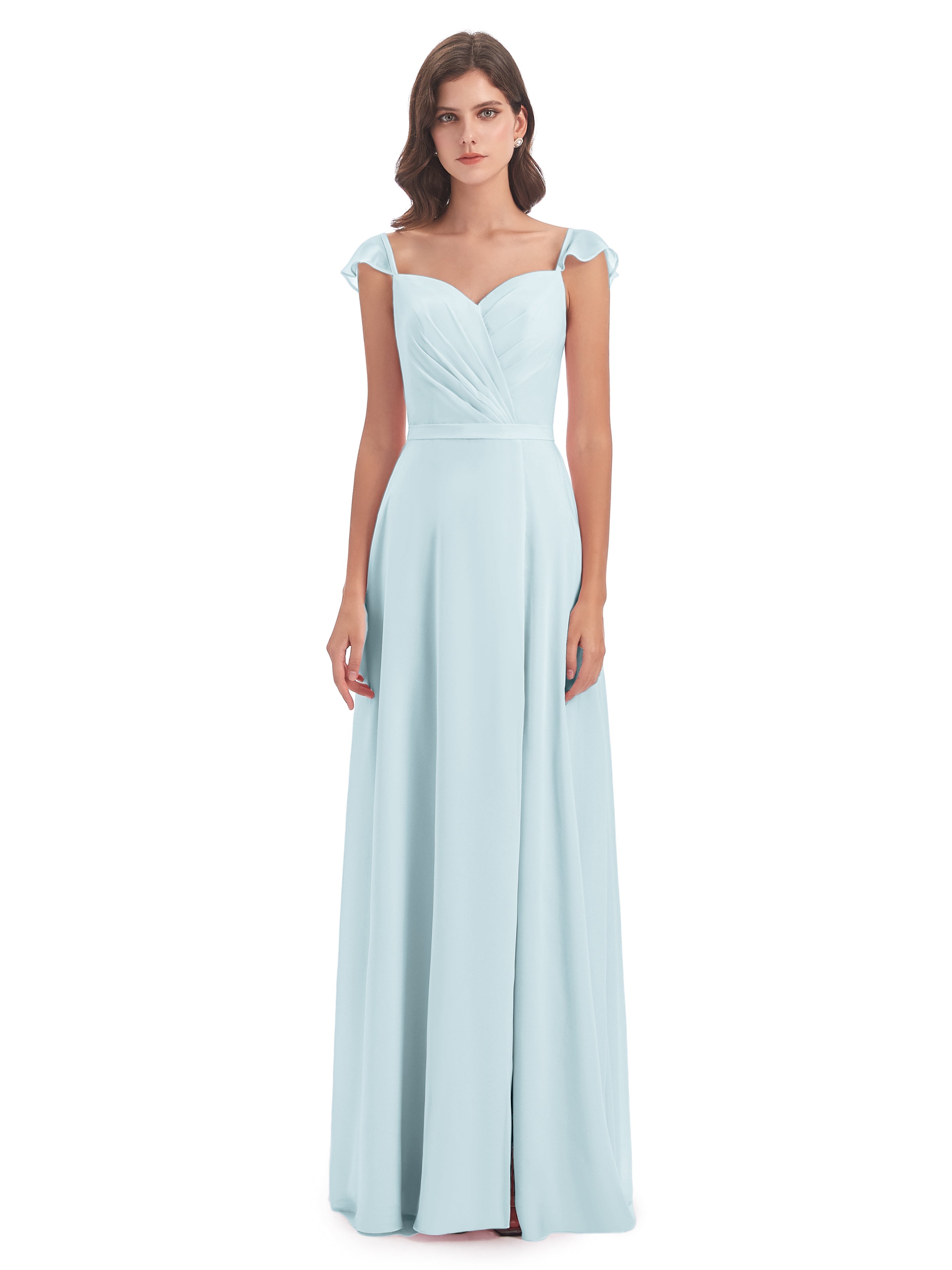 Robe De Demoiselle D'Honneur Brume Fourreau/Colonne Mancherons Fendue Devant Robes Demoiselle D'Honneur