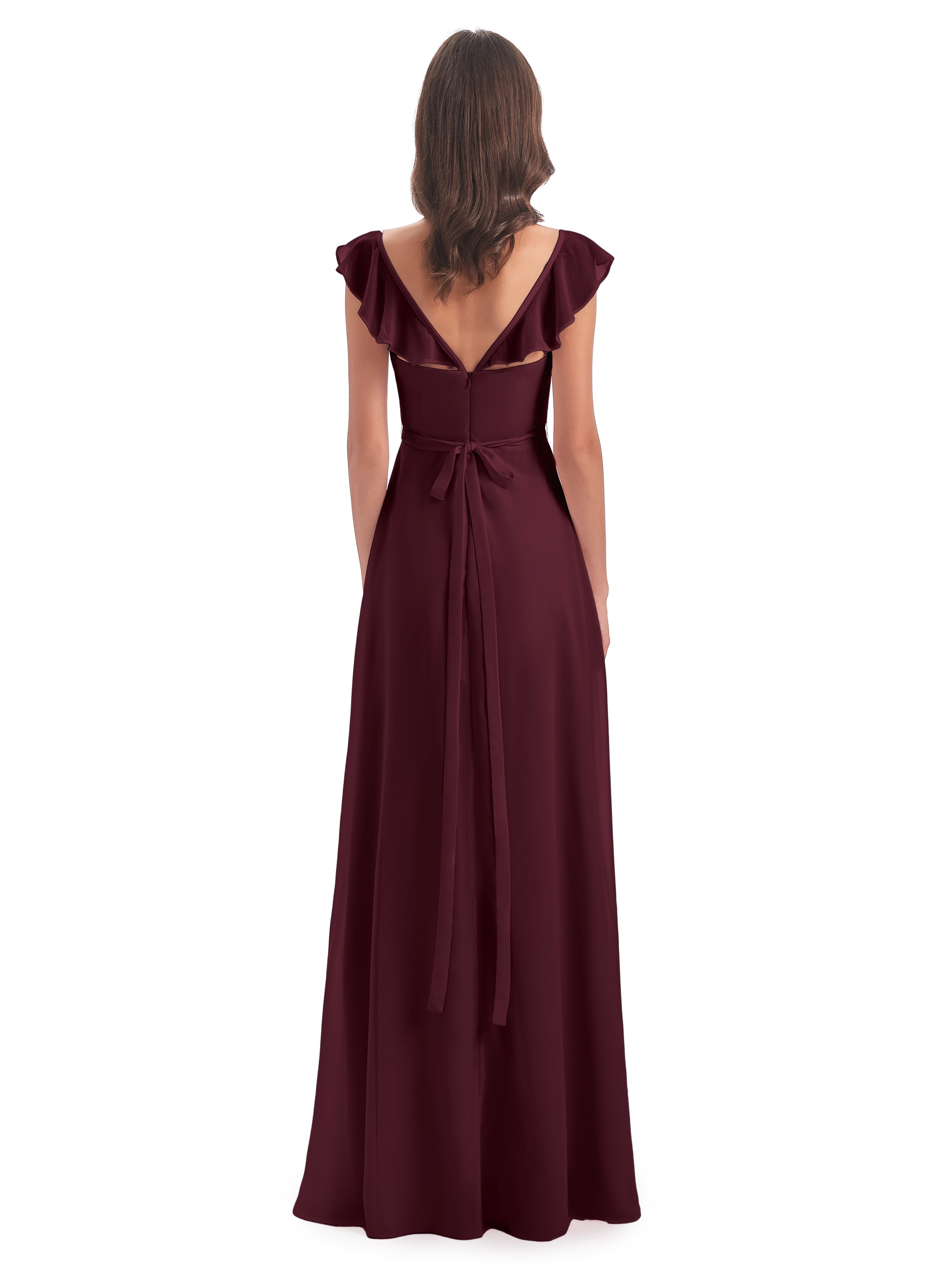 Robes De Demoiselle D'Honneur Cabernet Fourreau/Colonne Mancherons Fendue Devant Robes Demoiselle D'Honneur