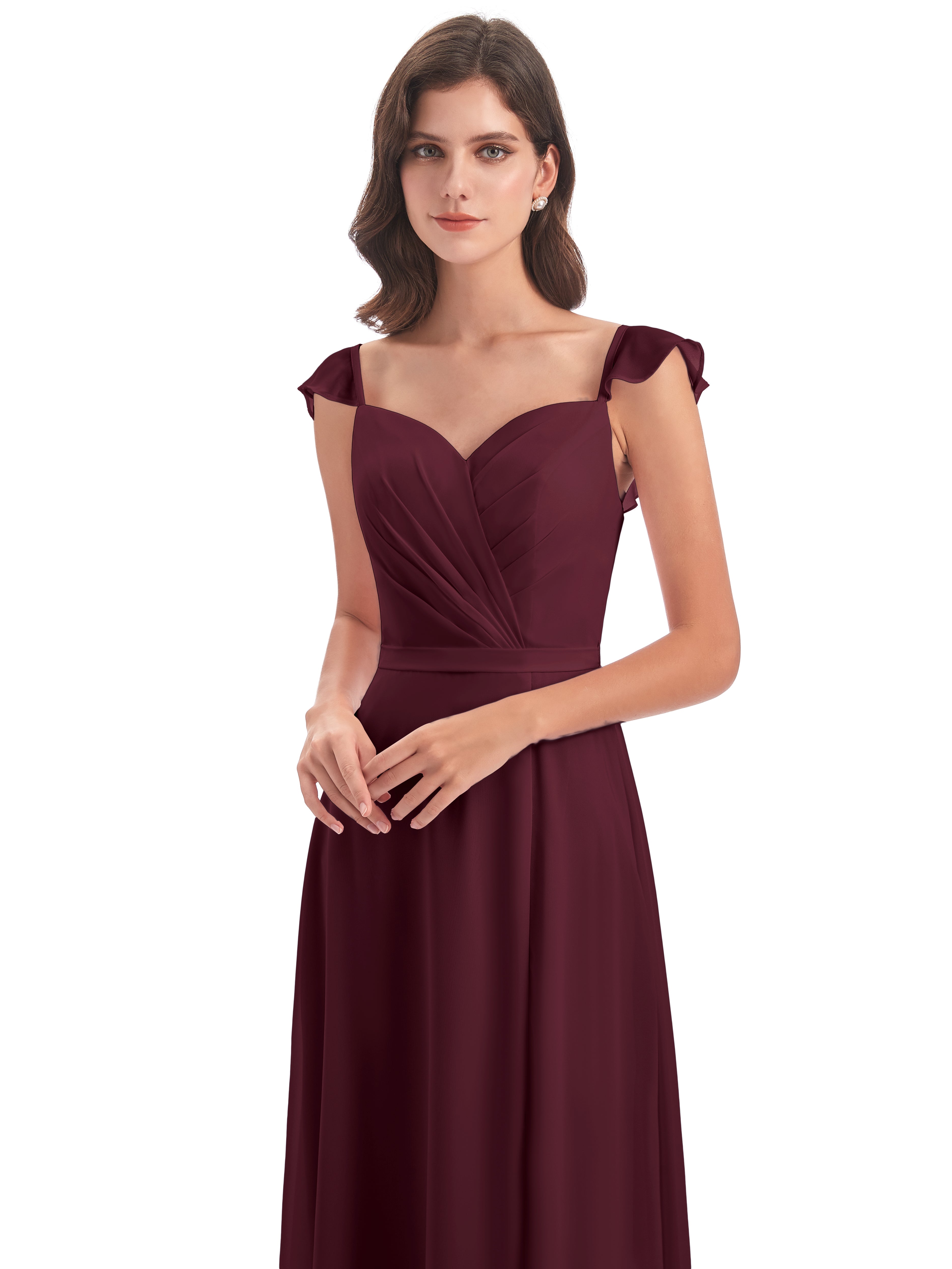 Robes De Demoiselle D'Honneur Cabernet Fourreau/Colonne Mancherons Fendue Devant Robes Demoiselle D'Honneur