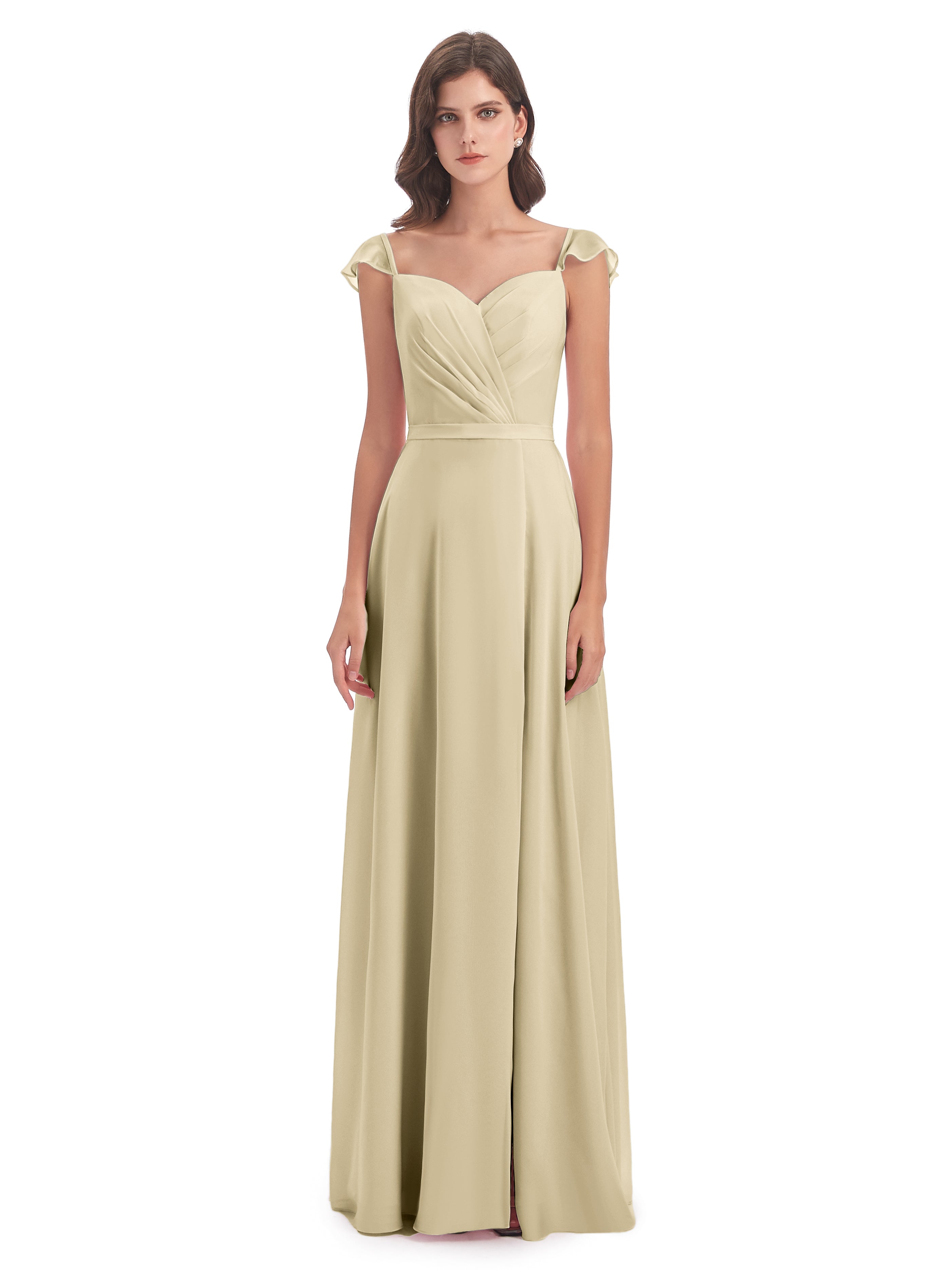 Demoiselle D Honneur Champagne Fourreau/Colonne Mancherons Fendue Devant Robes Demoiselle D'Honneur