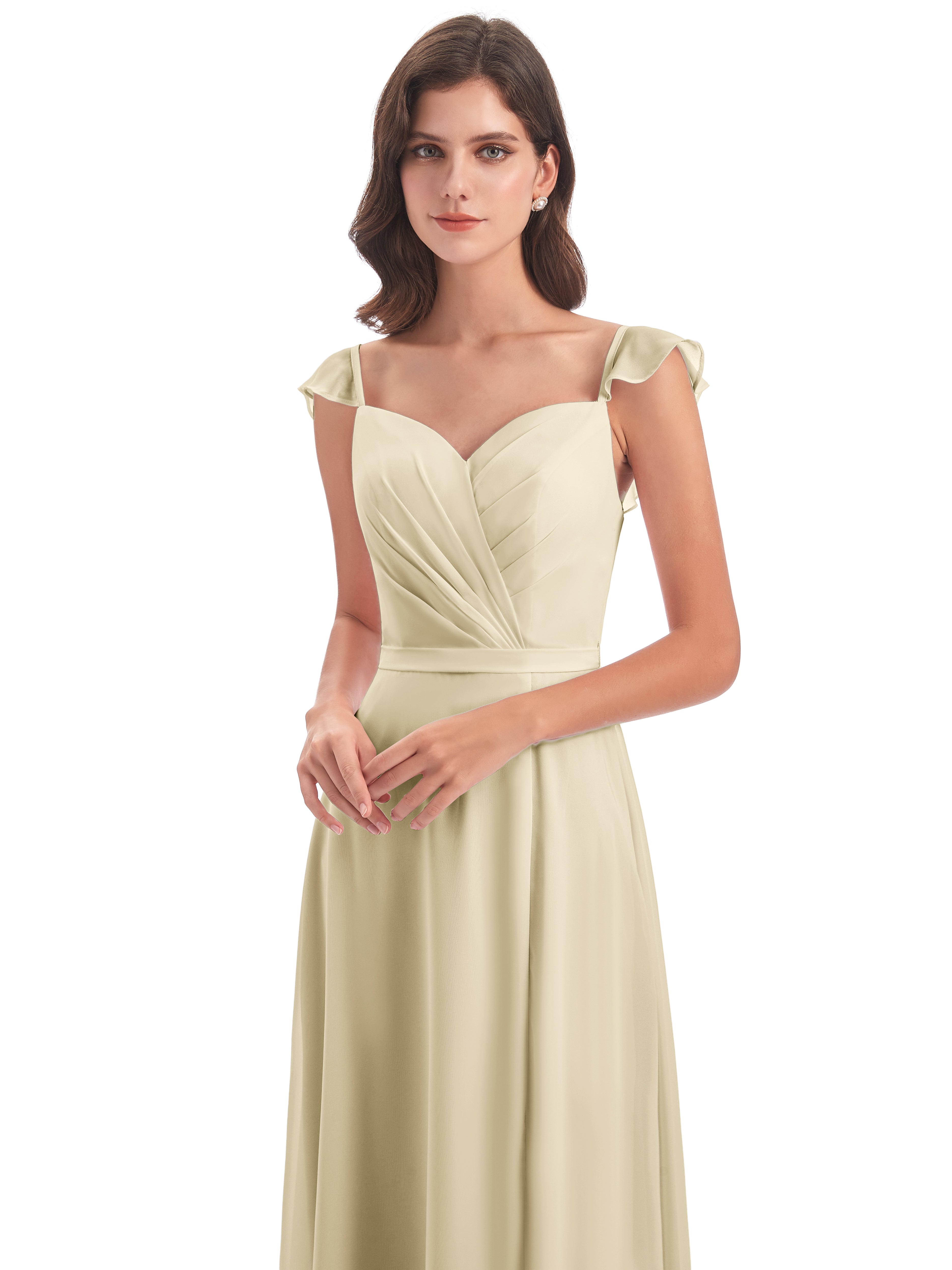 Demoiselle D Honneur Champagne Fourreau/Colonne Mancherons Fendue Devant Robes Demoiselle D'Honneur