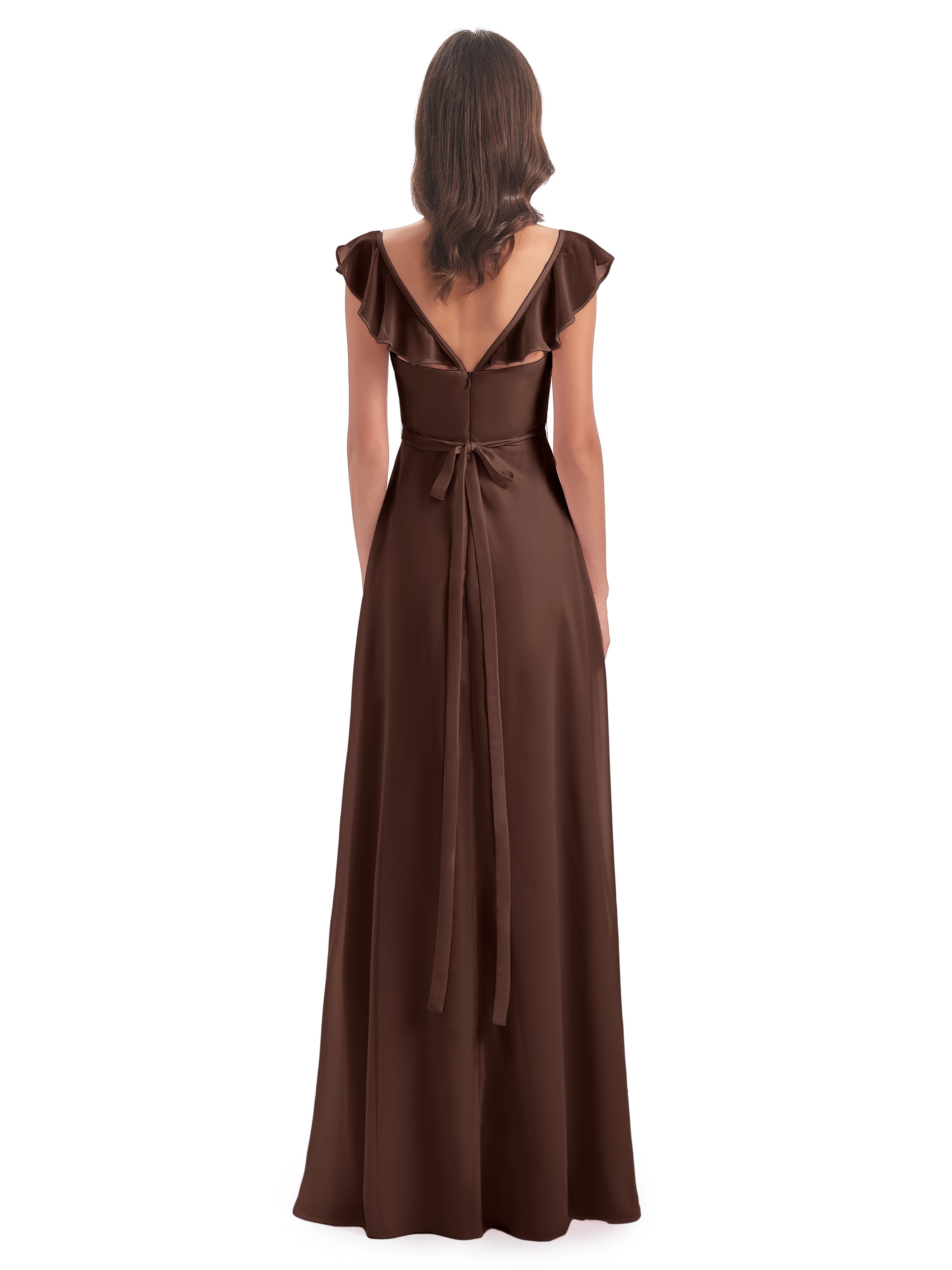 Robe De Demoiselle D Honneur Chocolat Fourreau/Colonne Mancherons Fendue Devant Robes Demoiselle D'Honneur