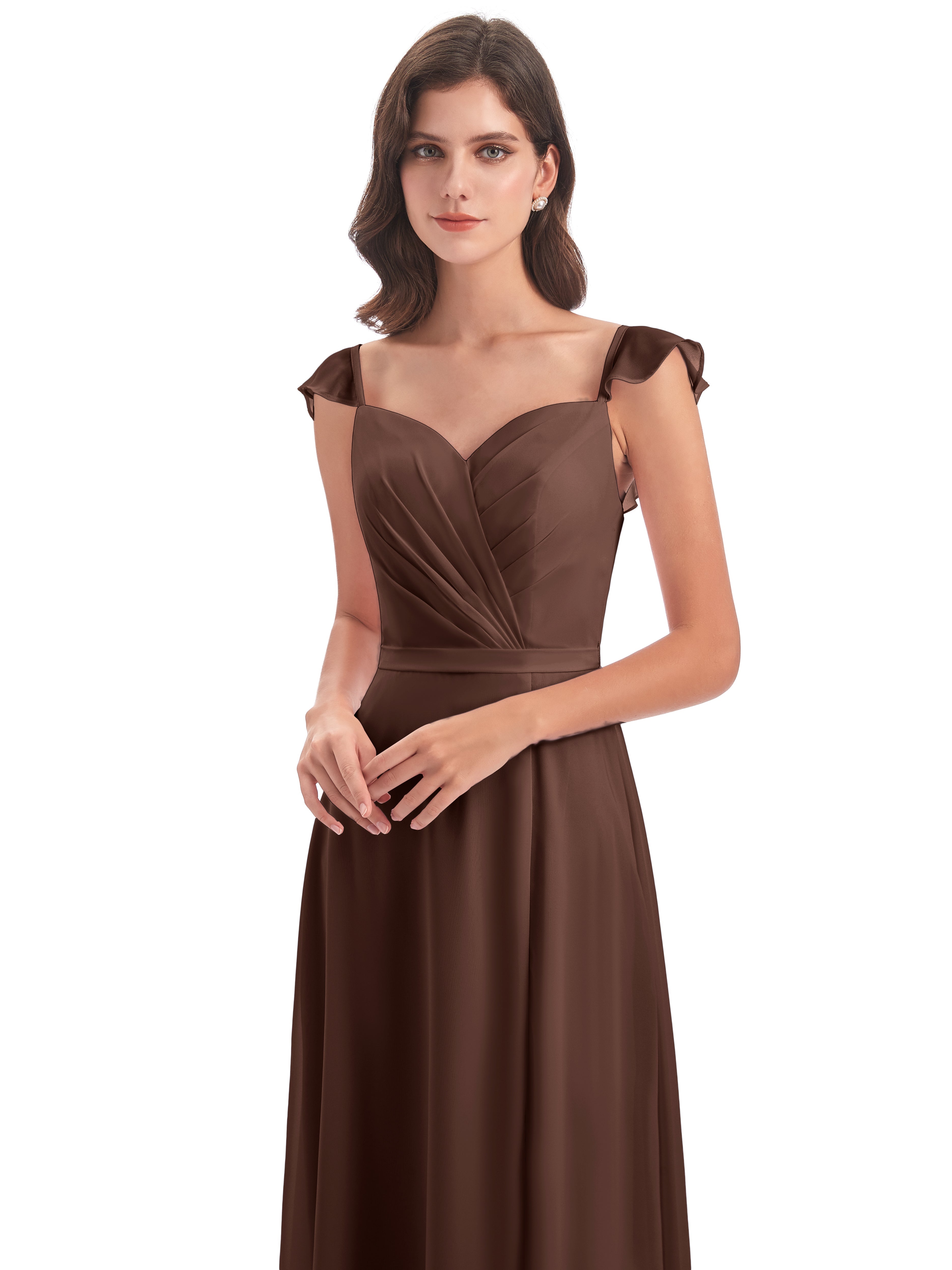 Robe De Demoiselle D Honneur Chocolat Fourreau/Colonne Mancherons Fendue Devant Robes Demoiselle D'Honneur