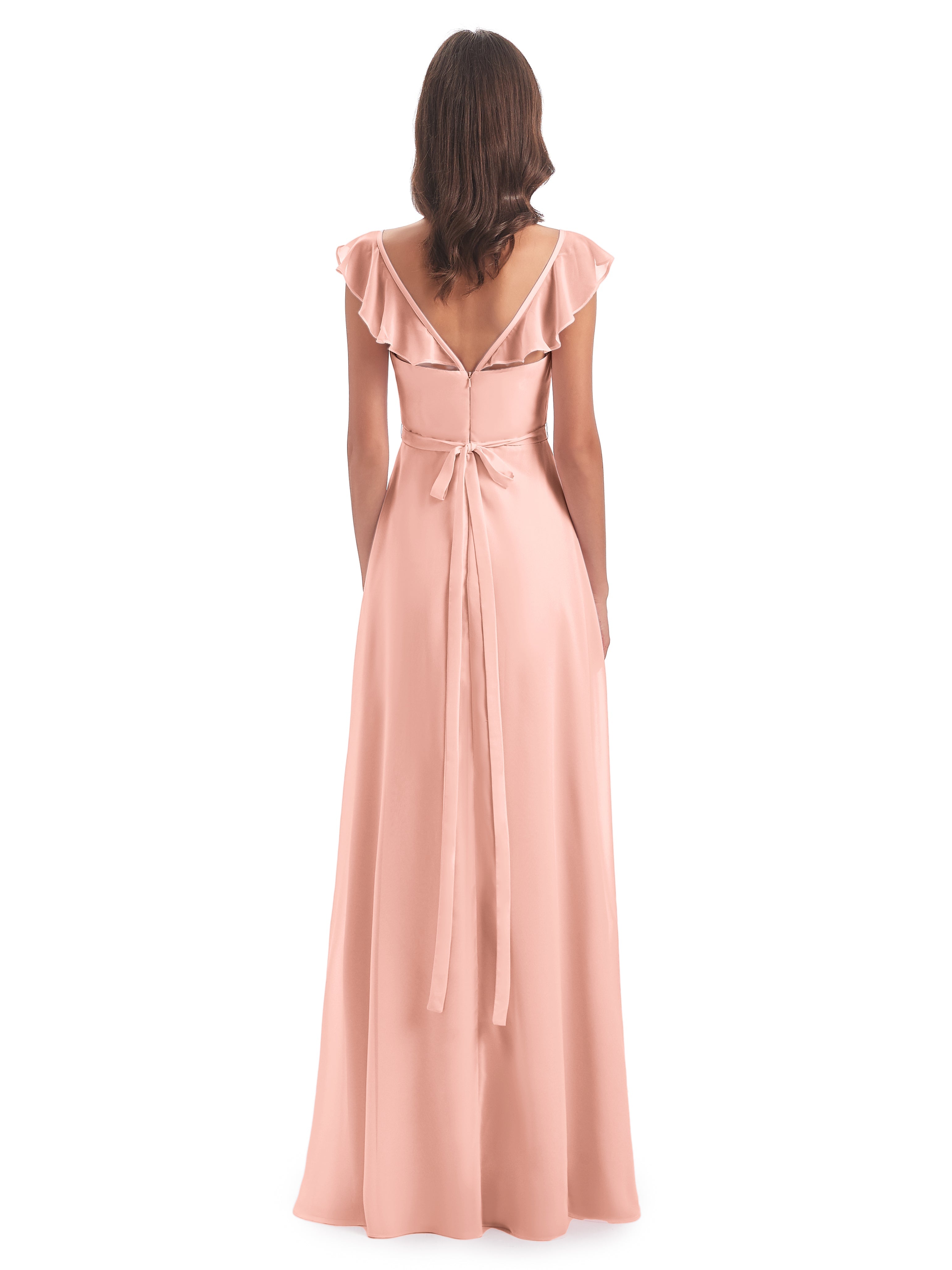 Robes Demoiselles D Honneur Corail Fourreau/Colonne Mancherons Fendue Devant Robes Demoiselle D'Honneur
