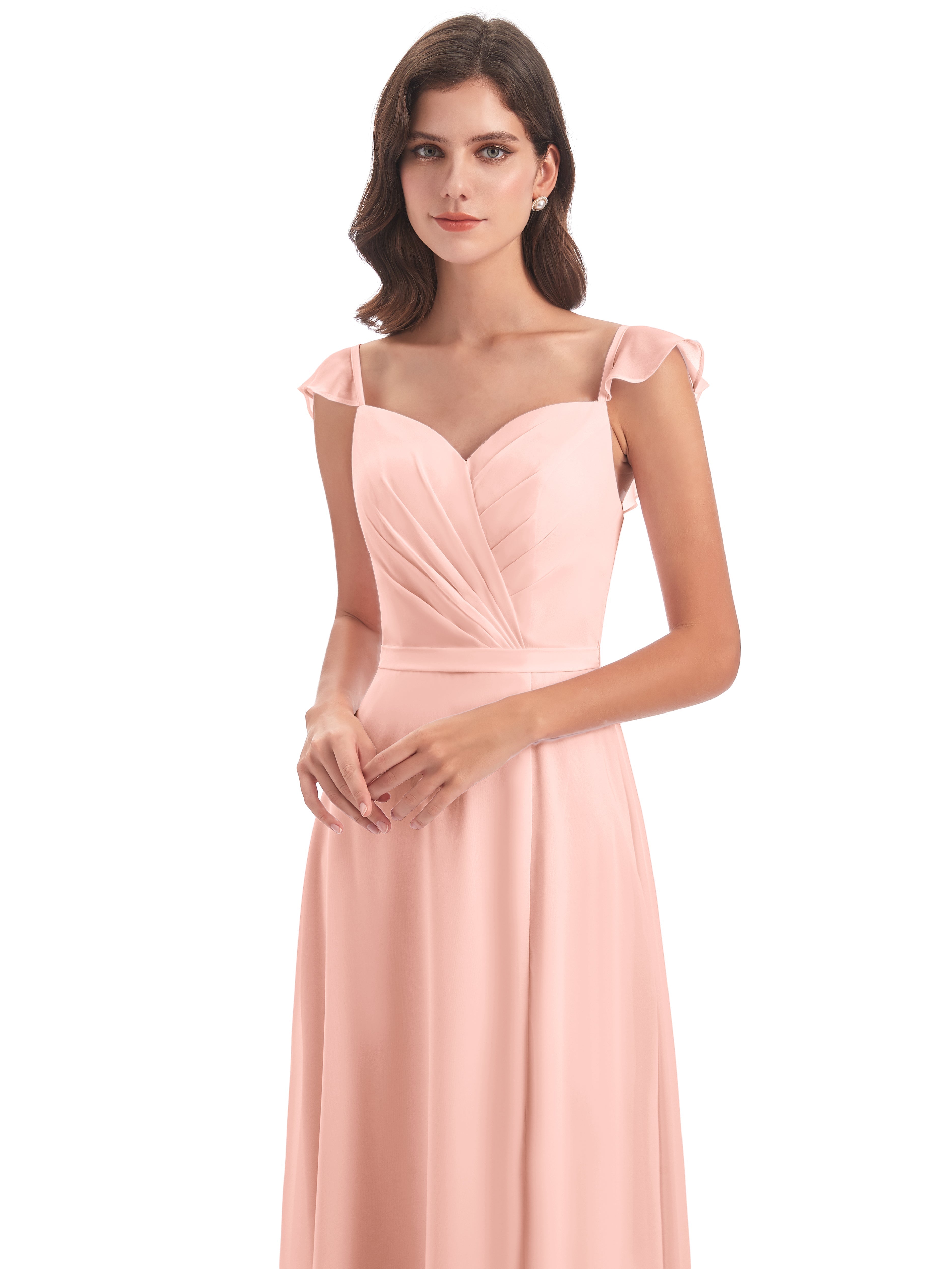 Robes Demoiselles D Honneur Corail Fourreau/Colonne Mancherons Fendue Devant Robes Demoiselle D'Honneur