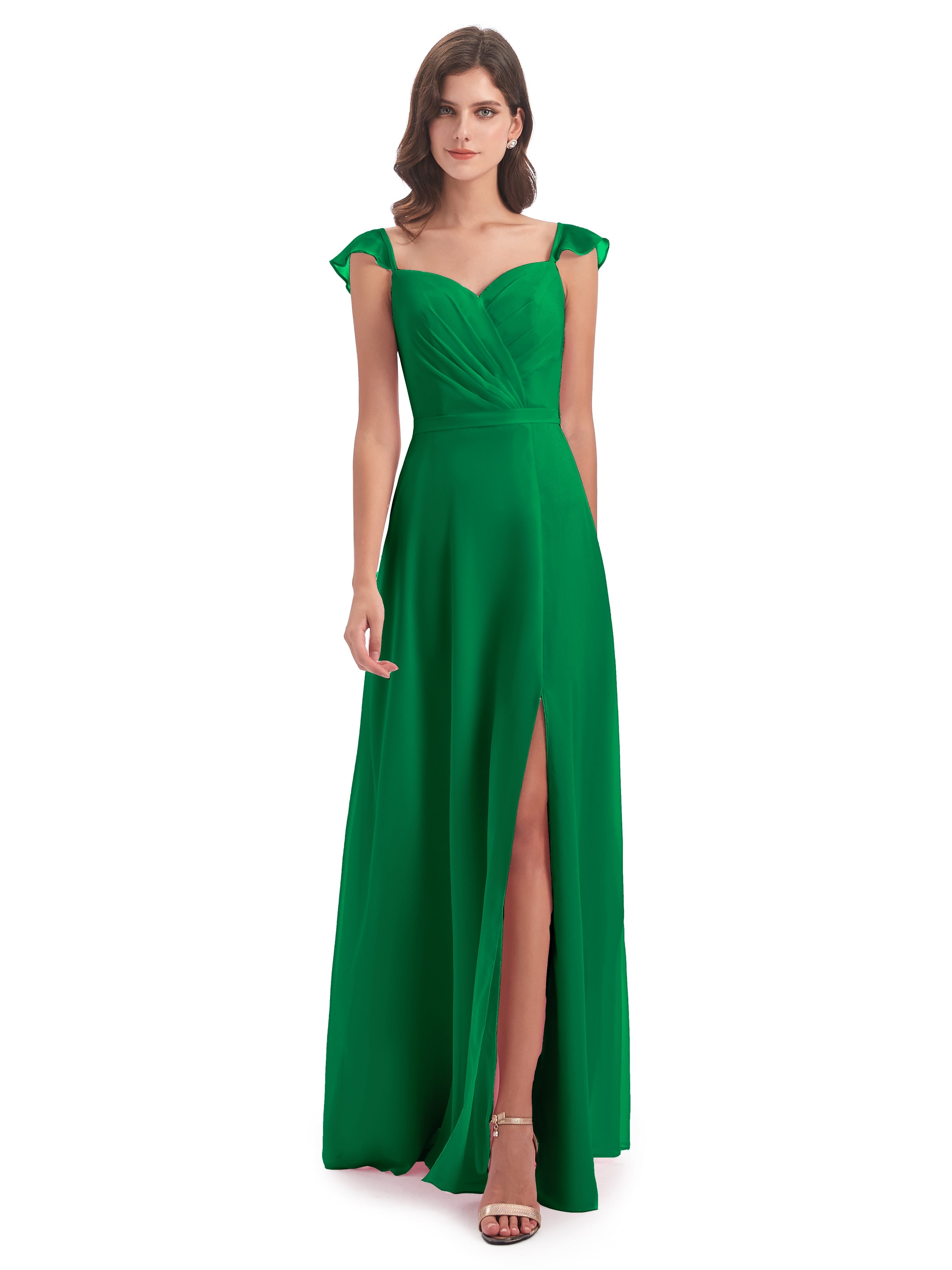 Wedding Party Robe Vert Emeraude Demoiselle D Honneur Fourreau/Colonne Mancherons Fendue Devant Robes Demoiselle D'Honneur