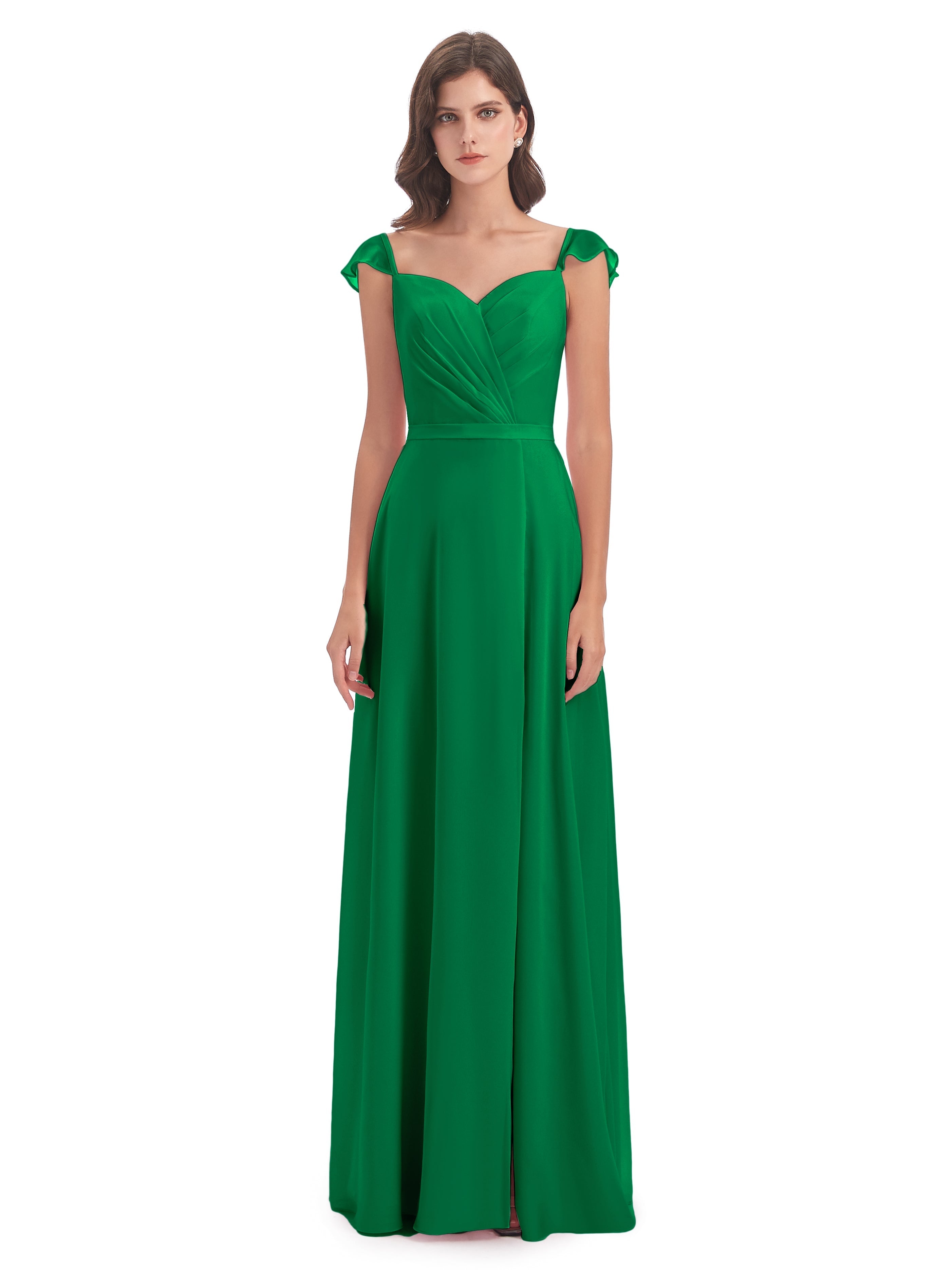 Wedding Party Robe Vert Emeraude Demoiselle D Honneur Fourreau/Colonne Mancherons Fendue Devant Robes Demoiselle D'Honneur