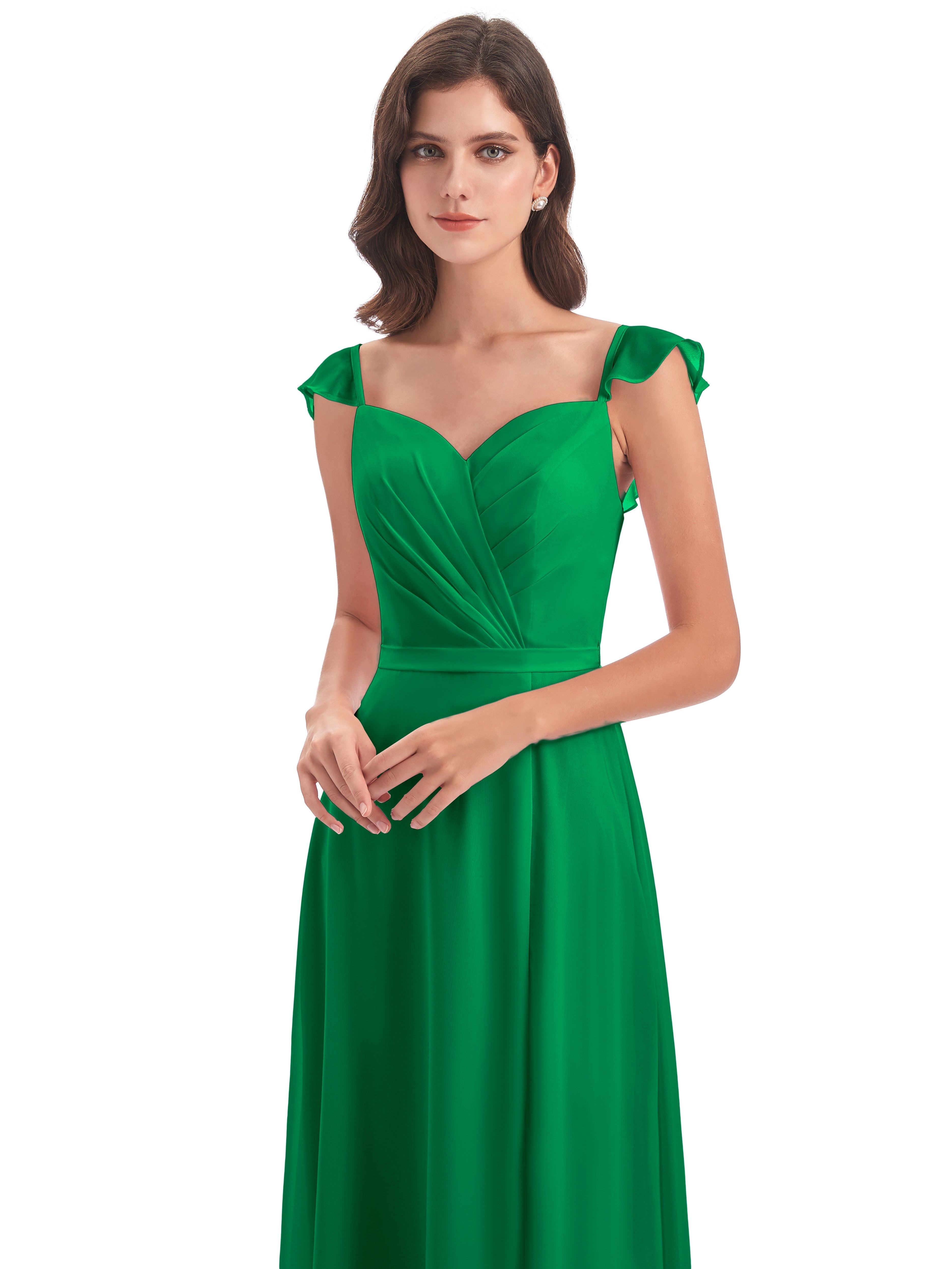 Wedding Party Robe Vert Emeraude Demoiselle D Honneur Fourreau/Colonne Mancherons Fendue Devant Robes Demoiselle D'Honneur