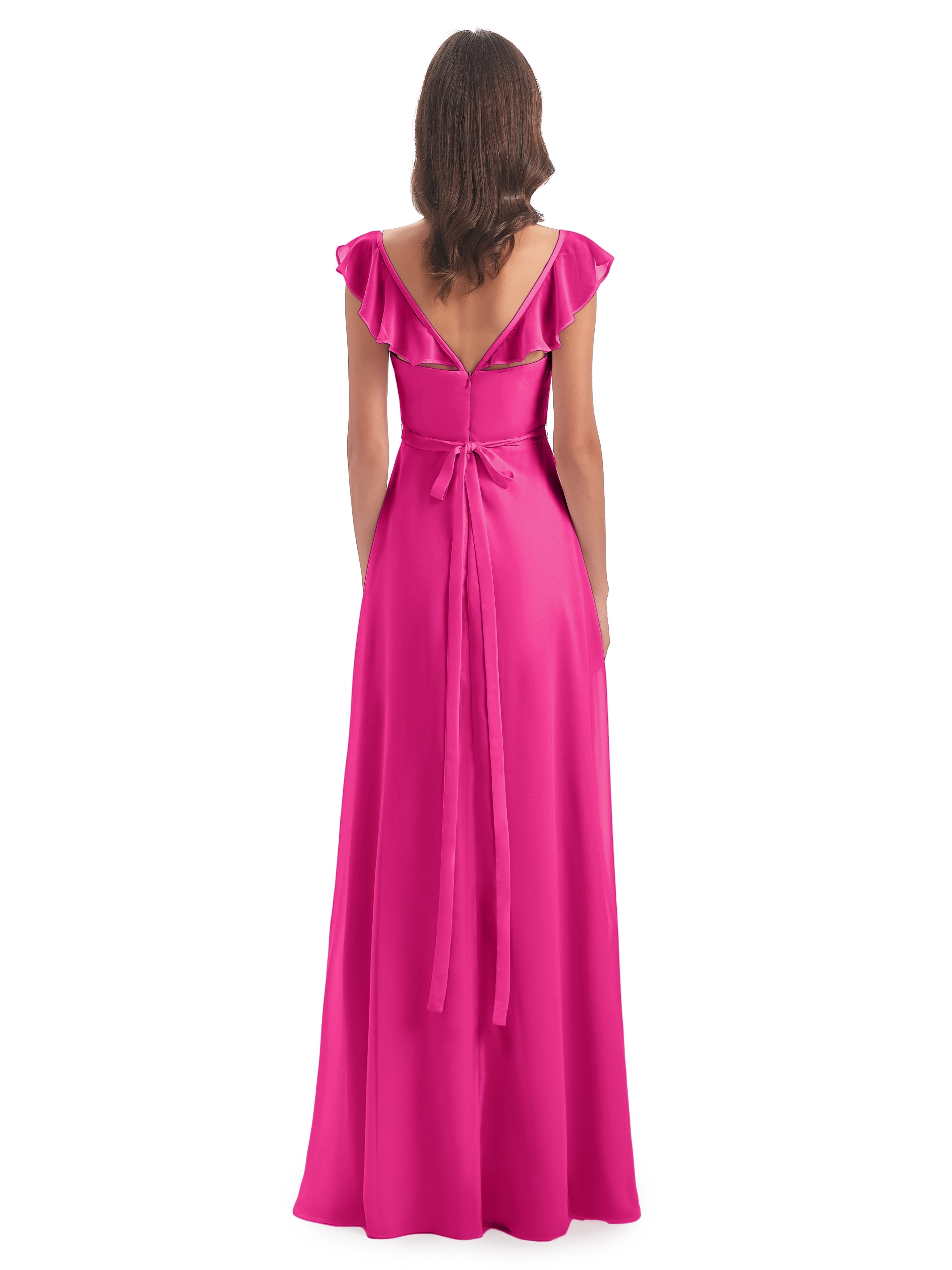 Robes De Demoiselle D'Honneur Rose Fuchsia Couleur Fourreau/Colonne Mancherons Fendue Devant Robes Demoiselle D'Honneur