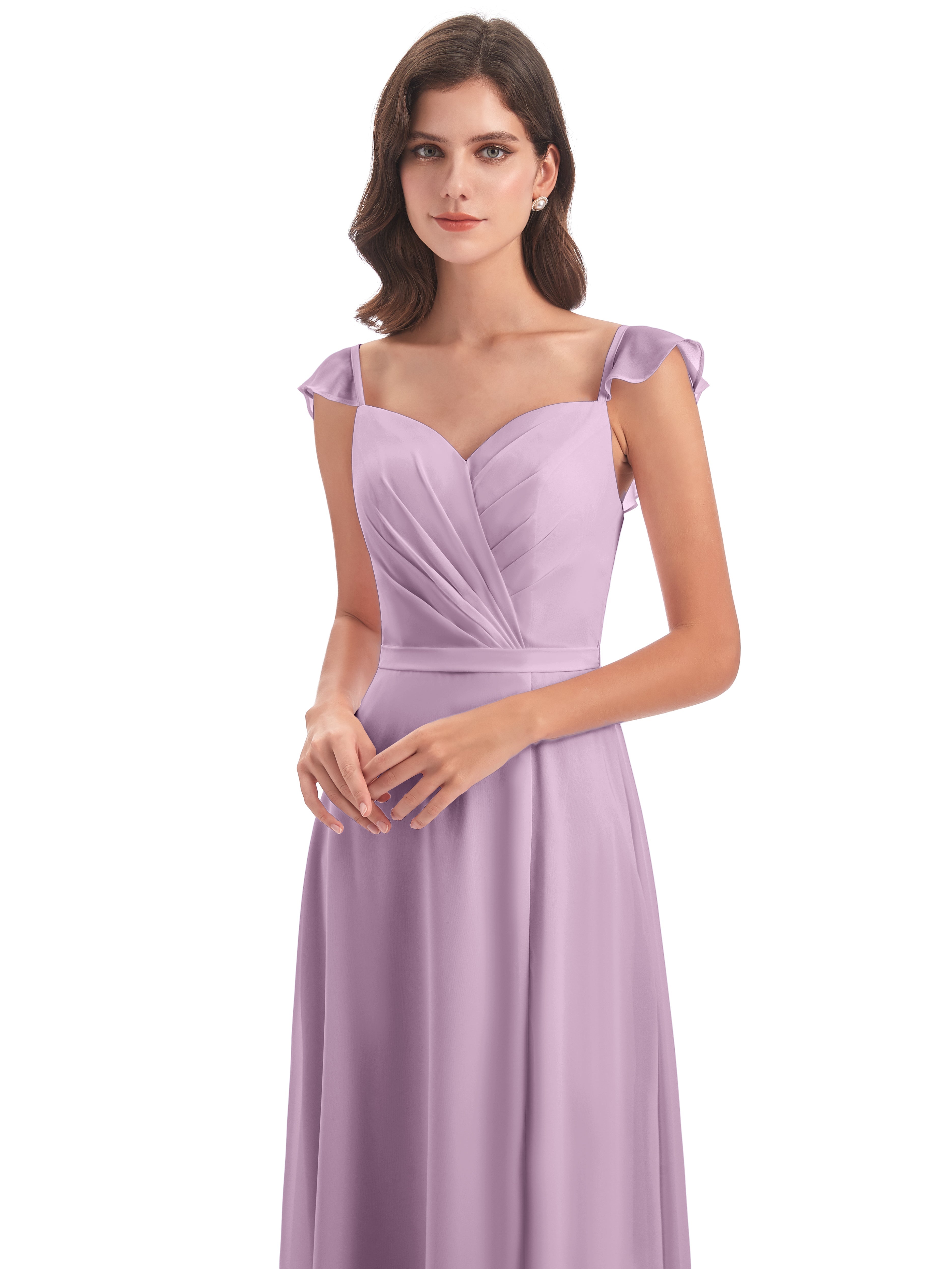 Robes De Demoiselle D'Honneur Glycine Fourreau/Colonne Mancherons Fendue Devant Robes Demoiselle D'Honneur