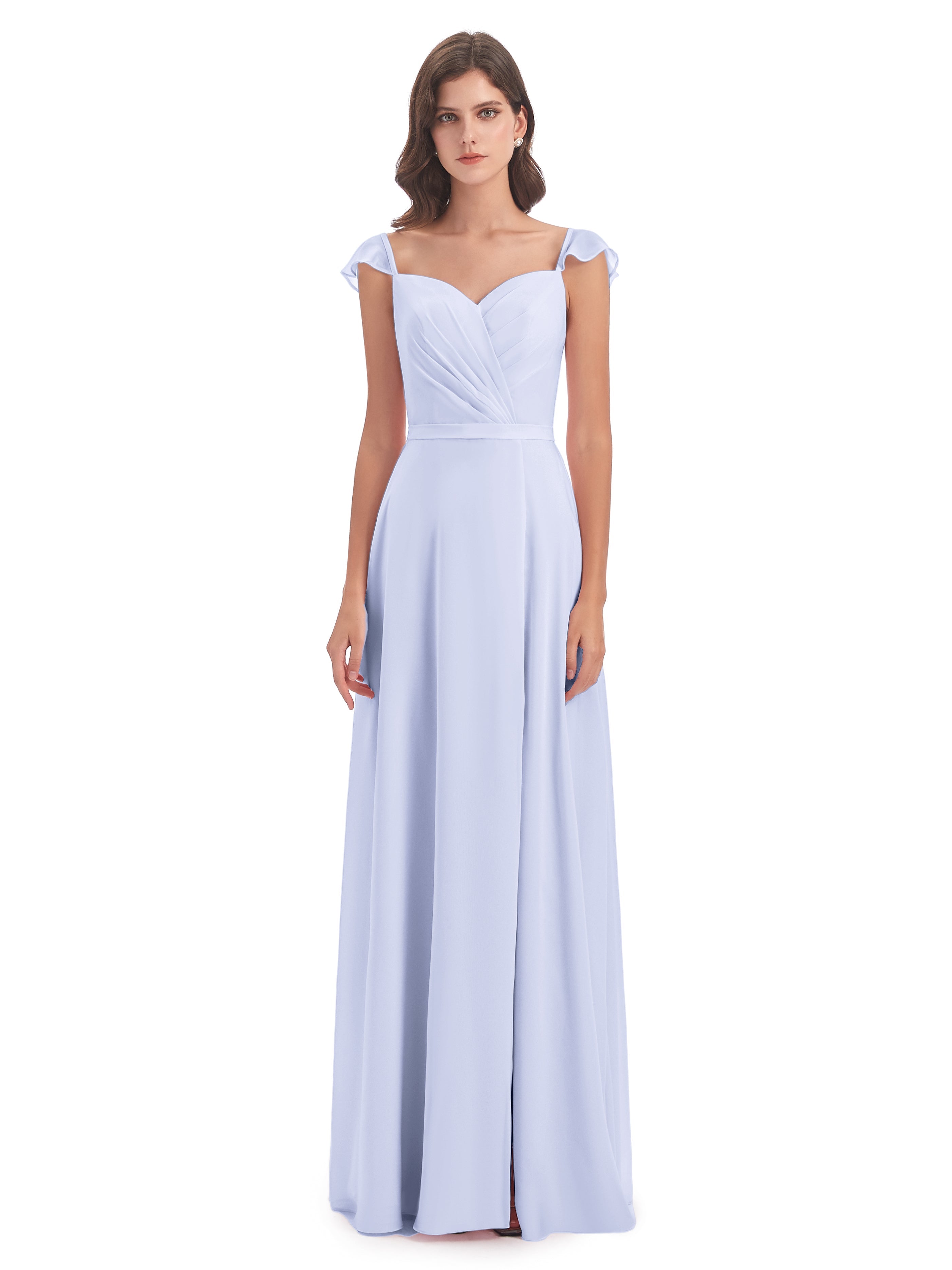 Robe De Demoiselle D'Honneur Lavande Fourreau/Colonne Mancherons Fendue Devant Robes Demoiselle D'Honneur