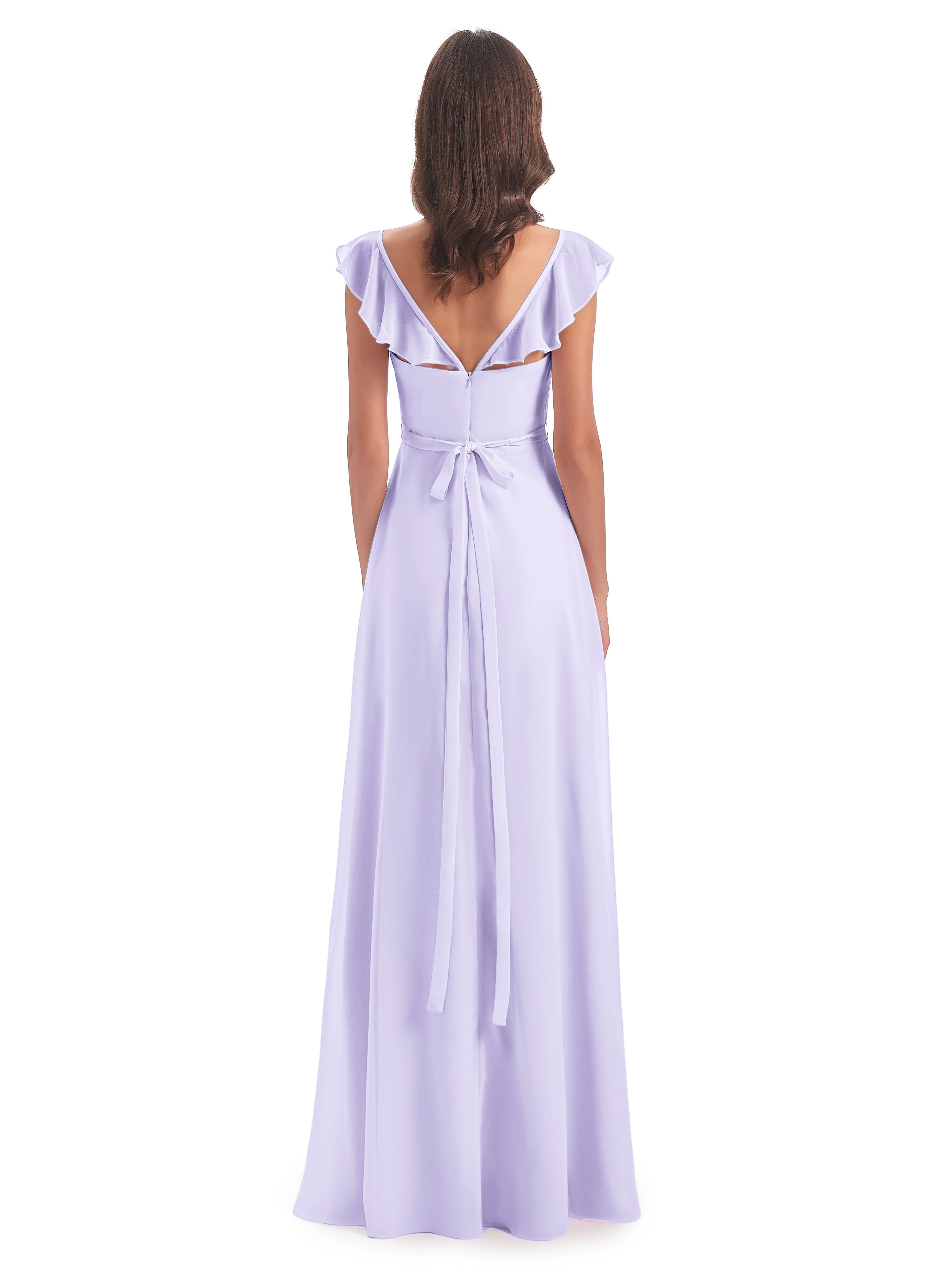 Robe Demoiselle D Honneur Lilas Fourreau/Colonne Mancherons Fendue Devant Robes Demoiselle D'Honneur
