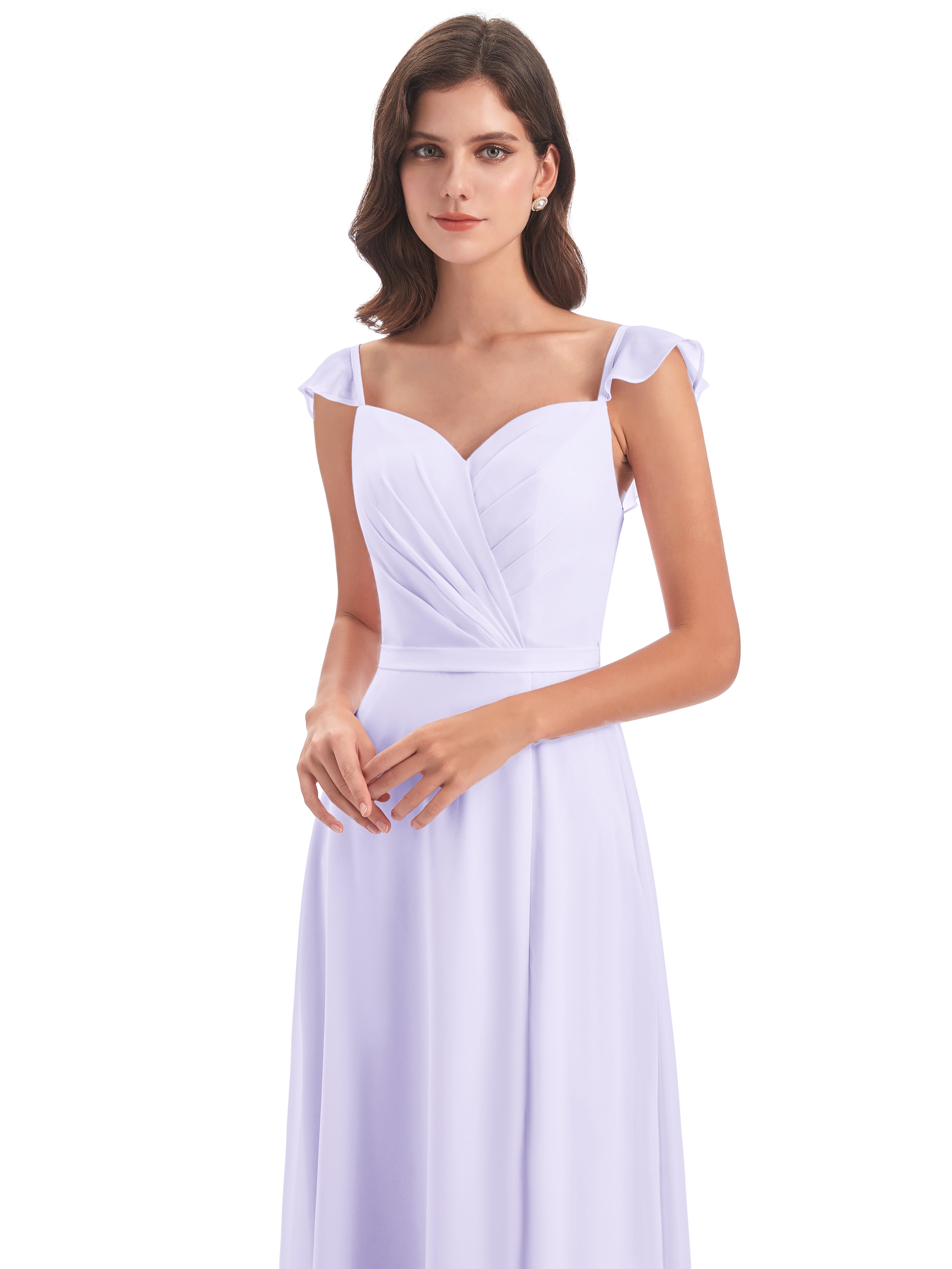 Robe Demoiselle D Honneur Lilas Fourreau/Colonne Mancherons Fendue Devant Robes Demoiselle D'Honneur