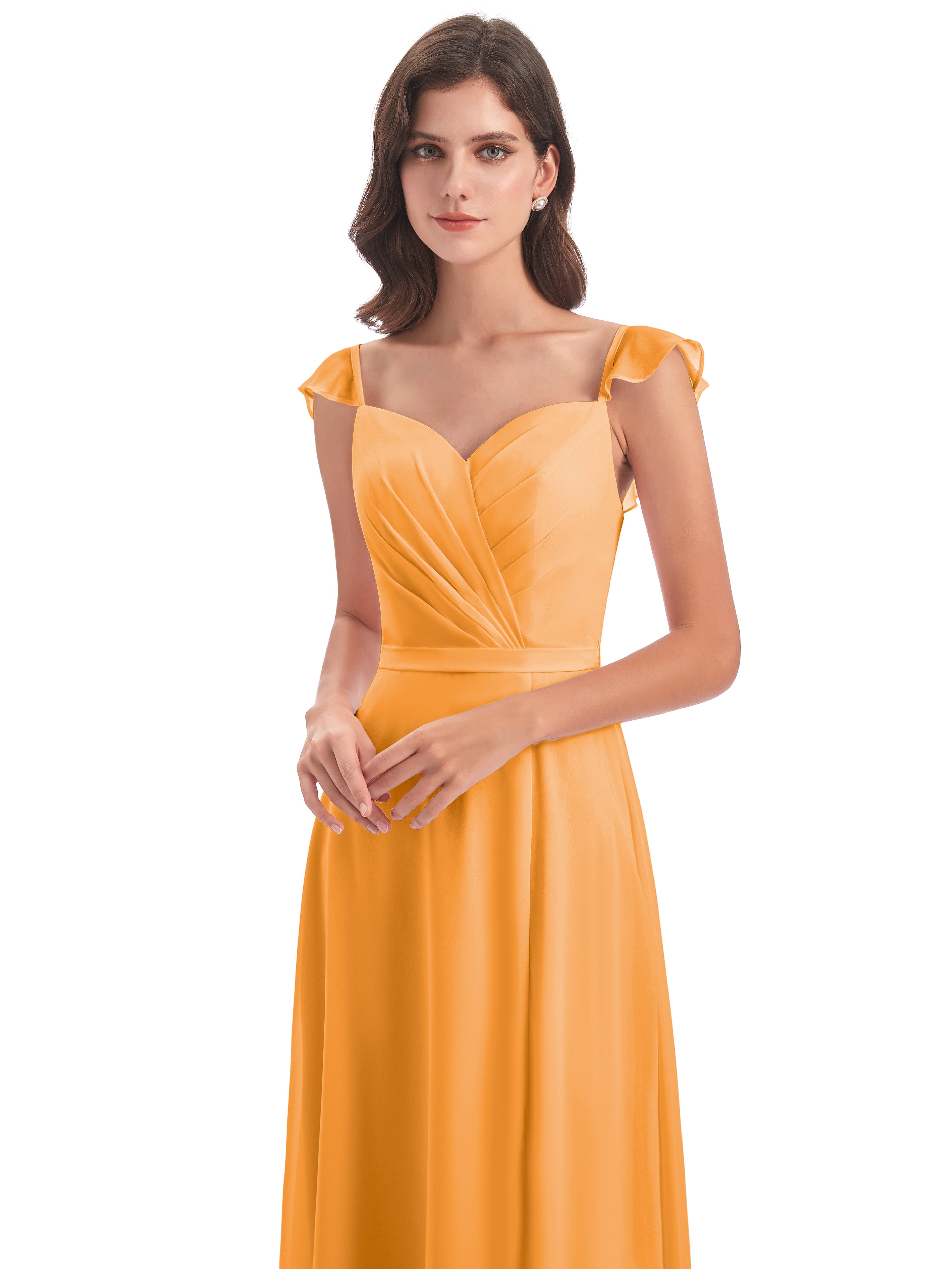 Robes De Demoiselle D'Honneur Mandarine Fourreau/Colonne Mancherons Fendue Devant Robes Demoiselle D'Honneur
