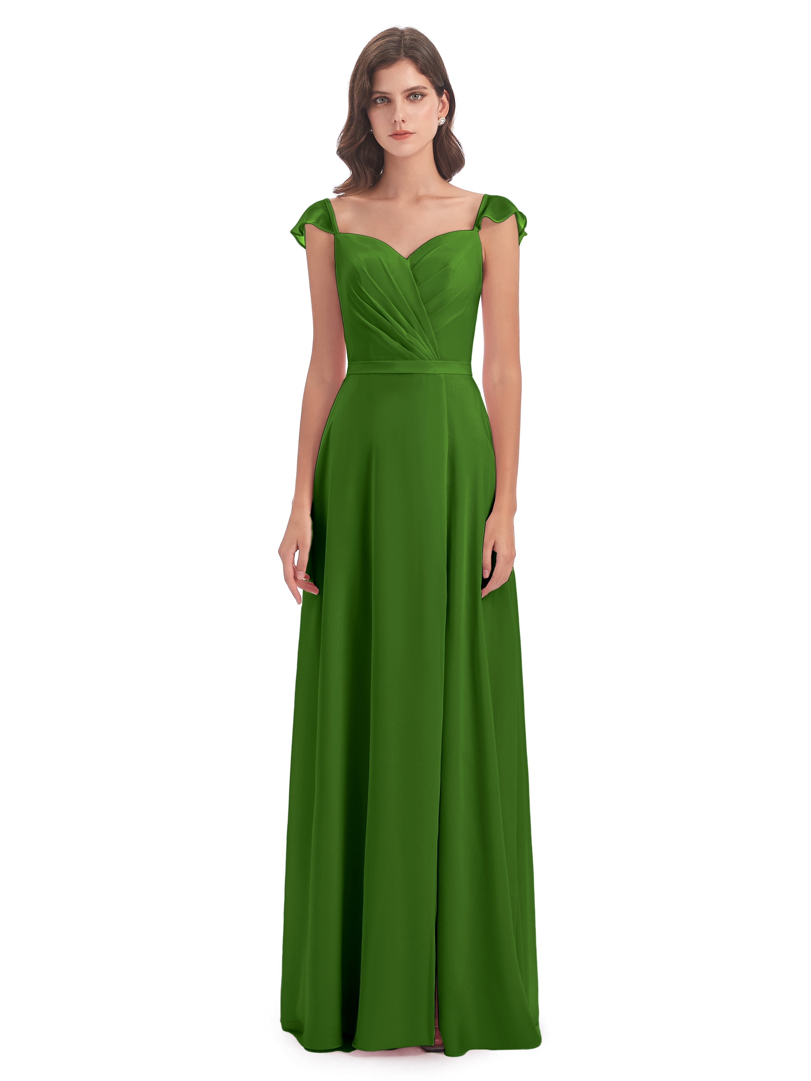 Robes De Demoiselle D'Honneur Vert Mousse Fourreau/Colonne Mancherons Fendue Devant Robes Demoiselle D'Honneur