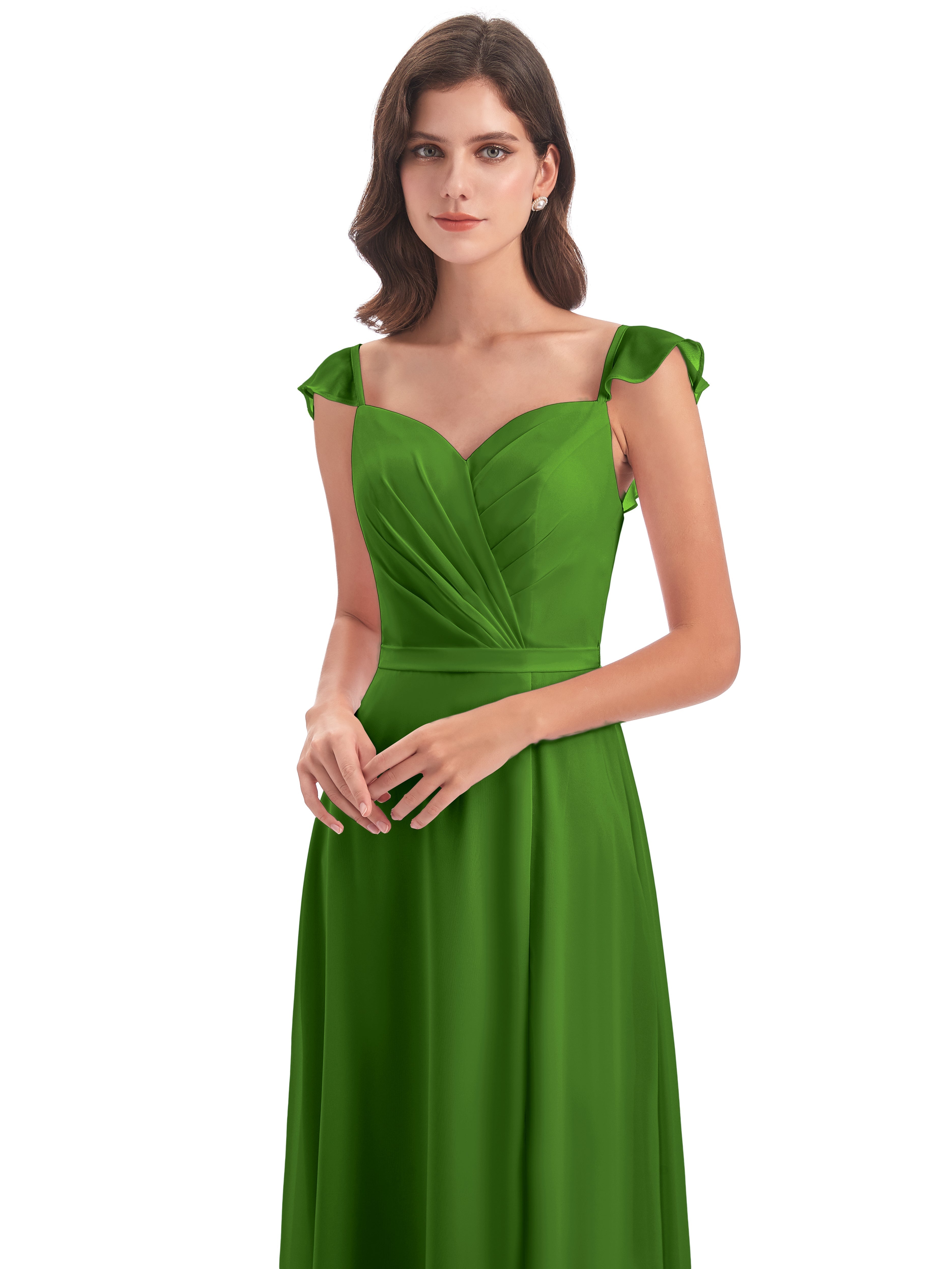 Robes De Demoiselle D'Honneur Vert Mousse Fourreau/Colonne Mancherons Fendue Devant Robes Demoiselle D'Honneur