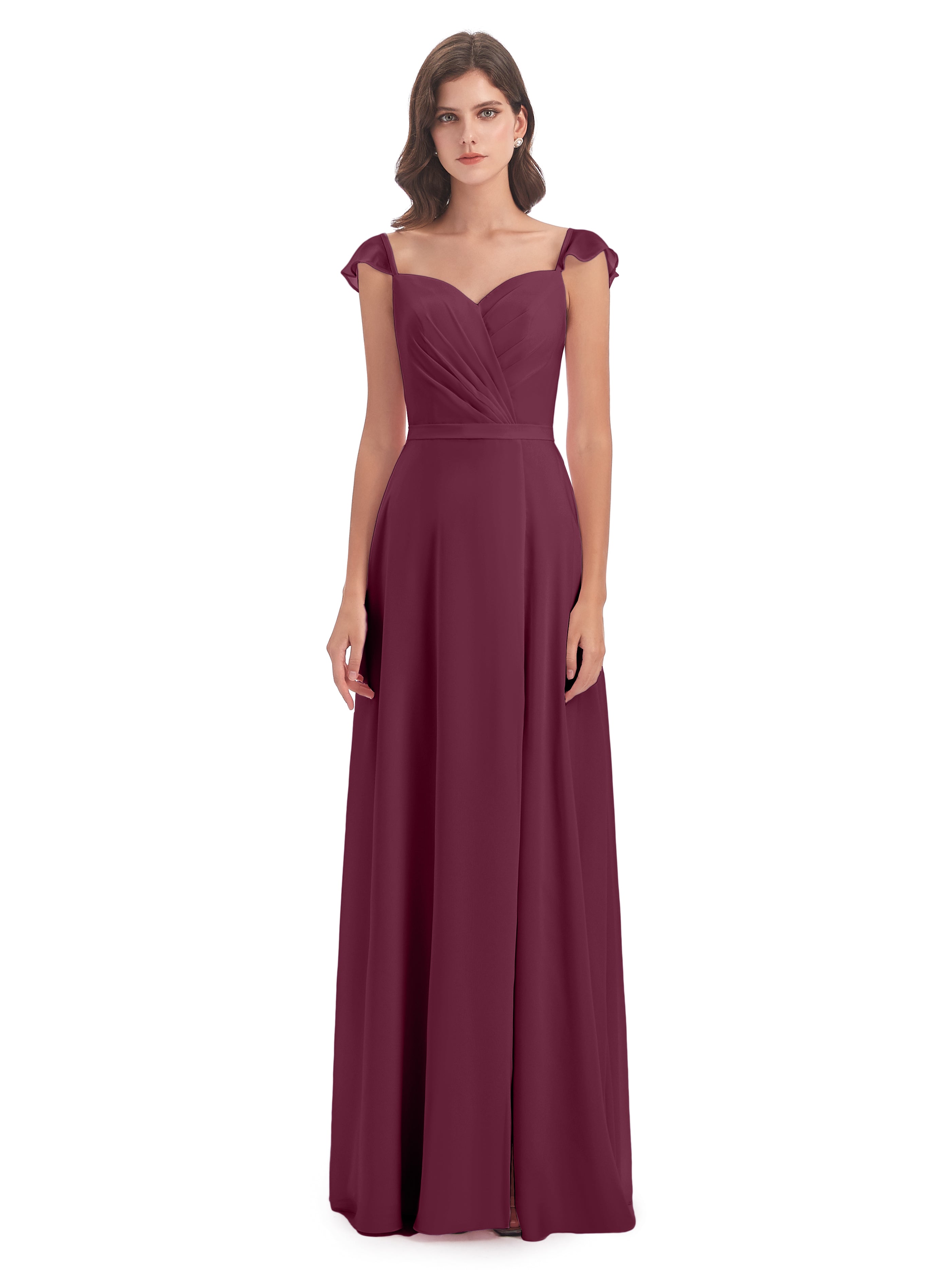 Robes De Demoiselle D'Honneur Mûre Fourreau/Colonne Mancherons Fendue Devant Robes Demoiselle D'Honneur