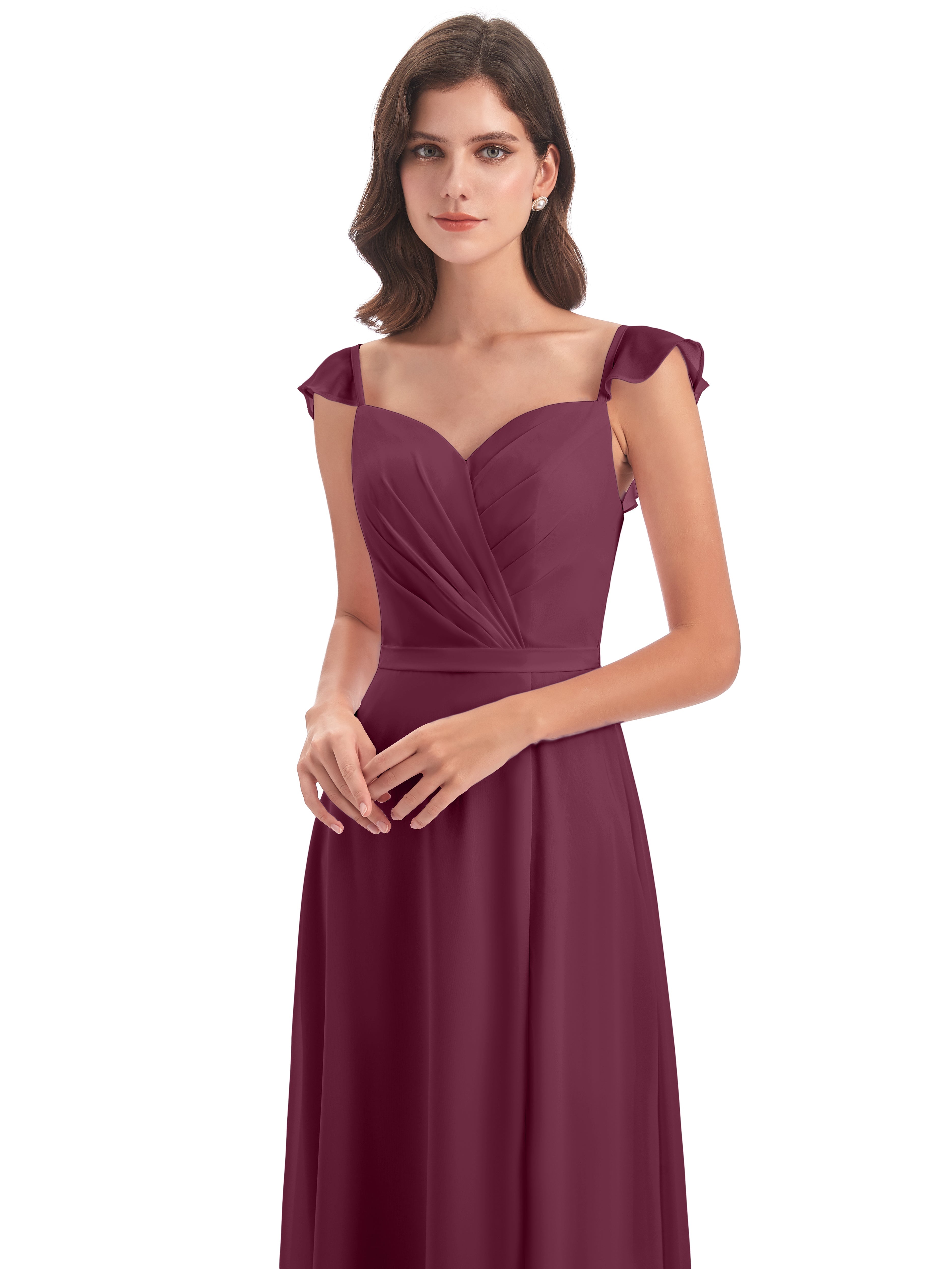 Robes De Demoiselle D'Honneur Mûre Fourreau/Colonne Mancherons Fendue Devant Robes Demoiselle D'Honneur