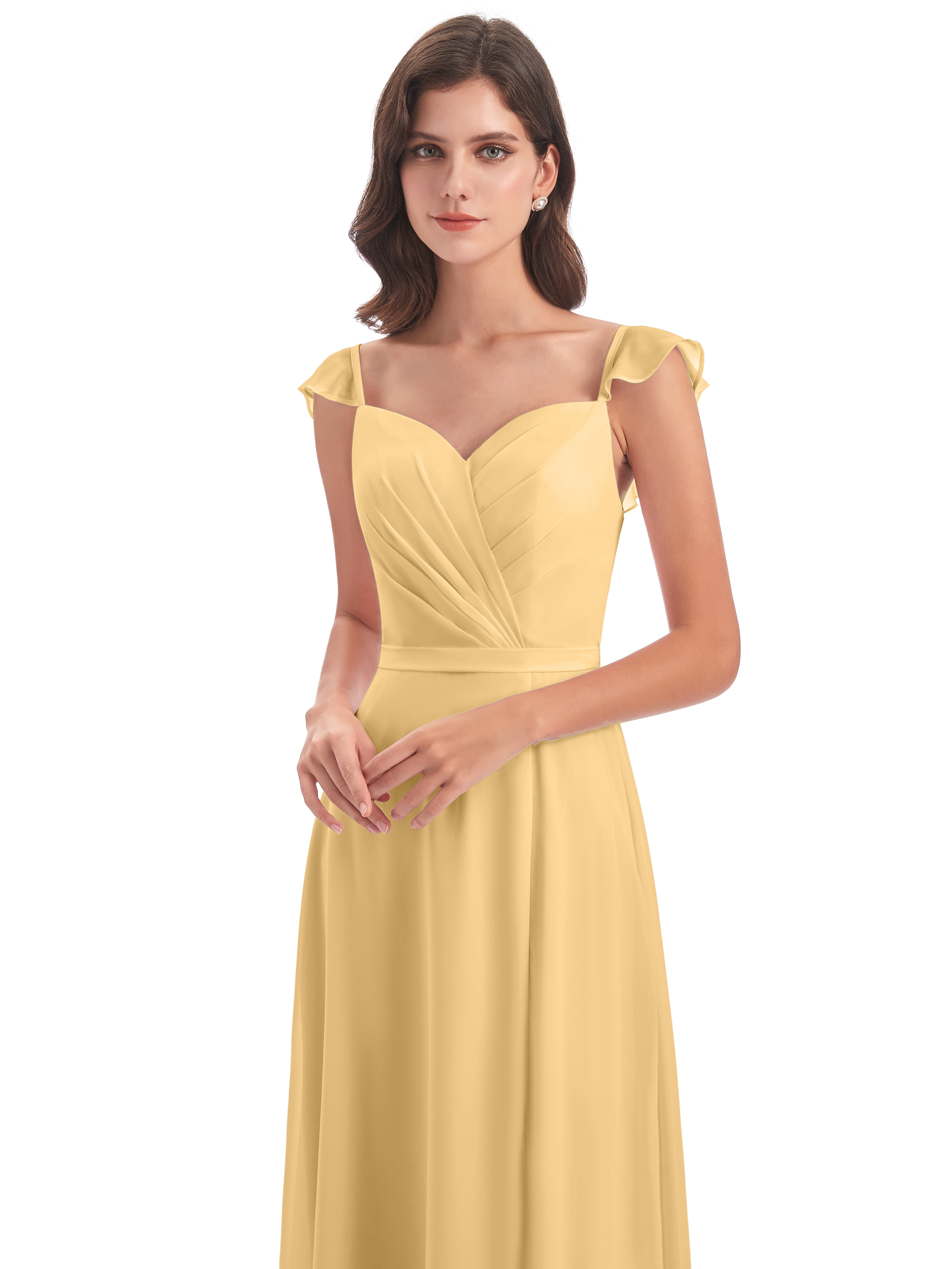 Robe Demoiselle D Honneur Dore Fourreau/Colonne Mancherons Fendue Devant Robes Demoiselle D'Honneur