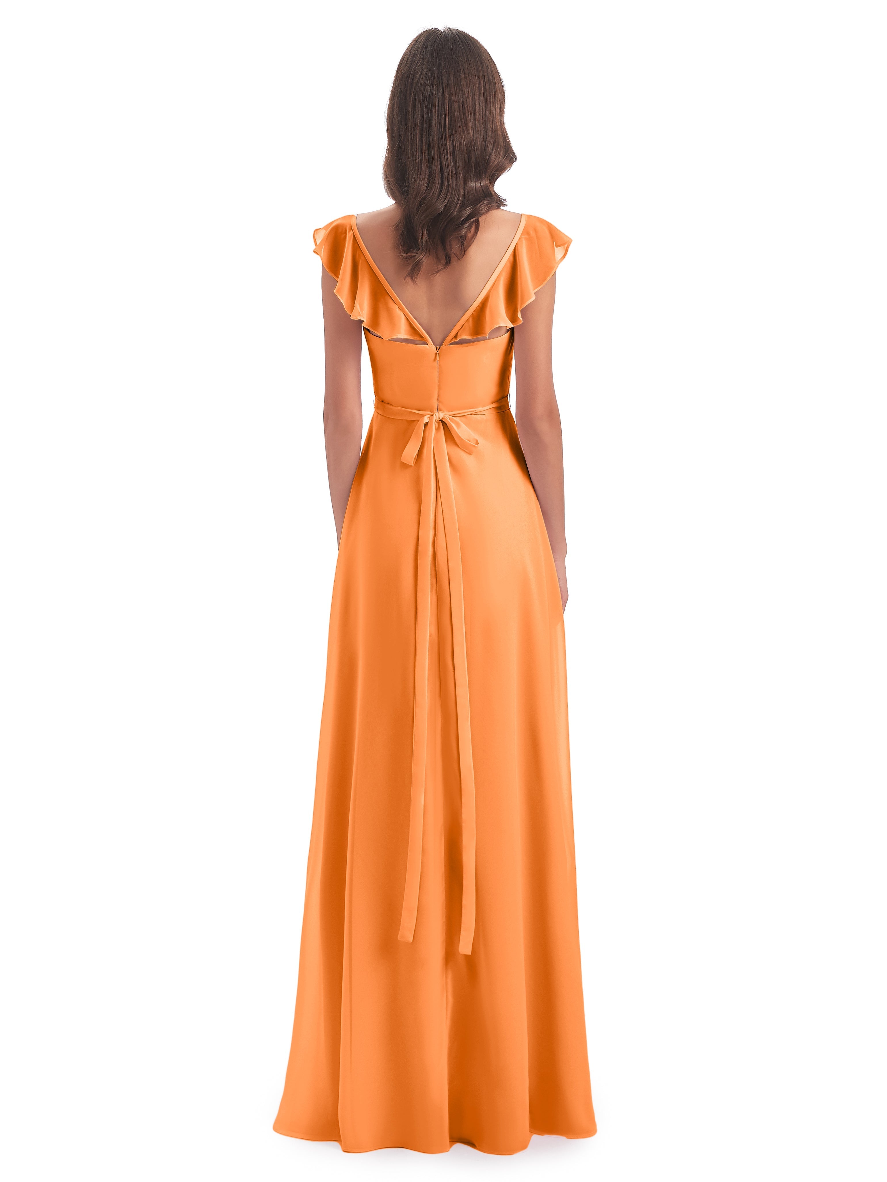 Robe Orange Demoiselle D Honneur Fourreau/Colonne Mancherons Fendue Devant Robes Demoiselle D'Honneur