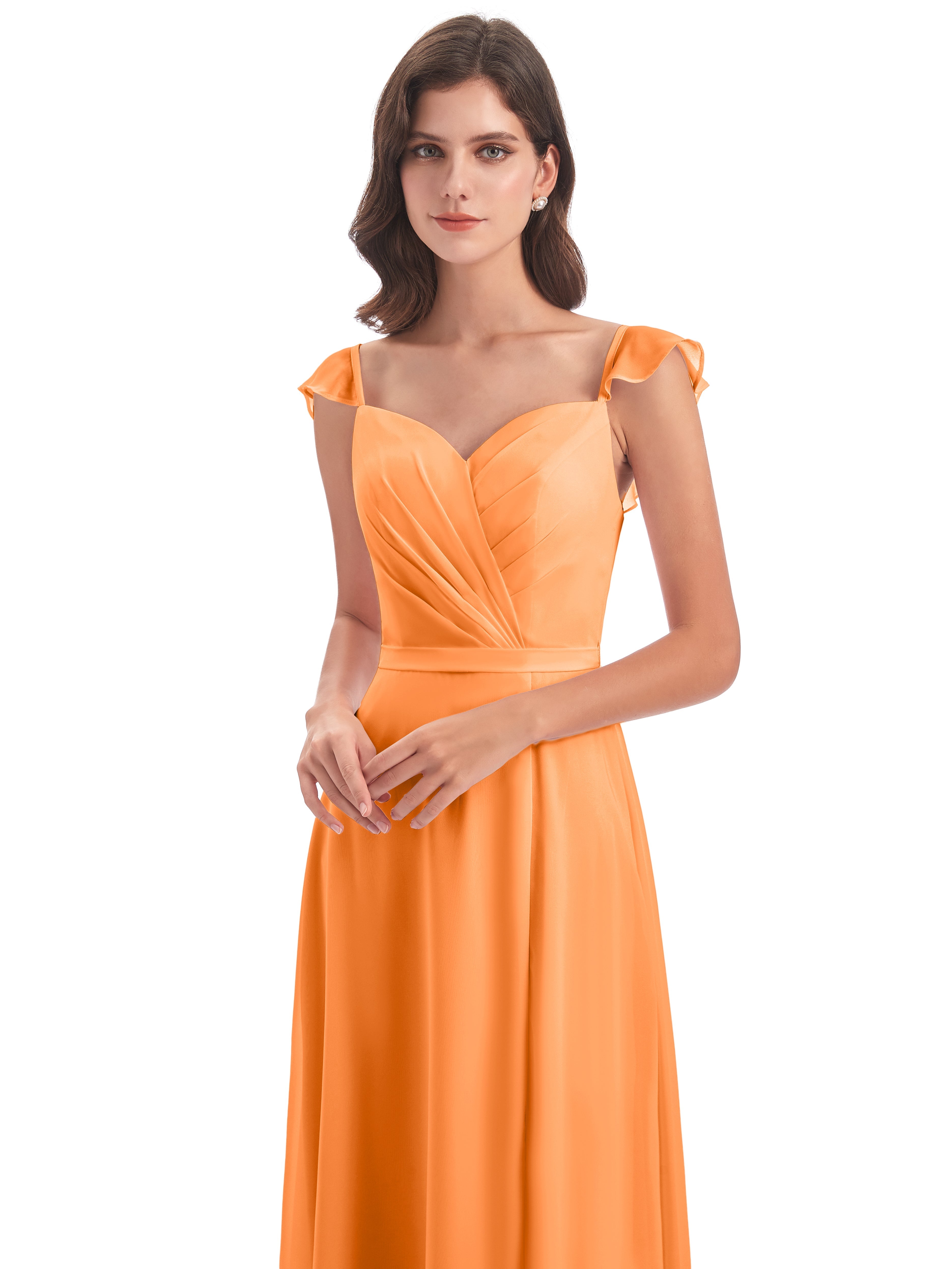 Robe Orange Demoiselle D Honneur Fourreau/Colonne Mancherons Fendue Devant Robes Demoiselle D'Honneur