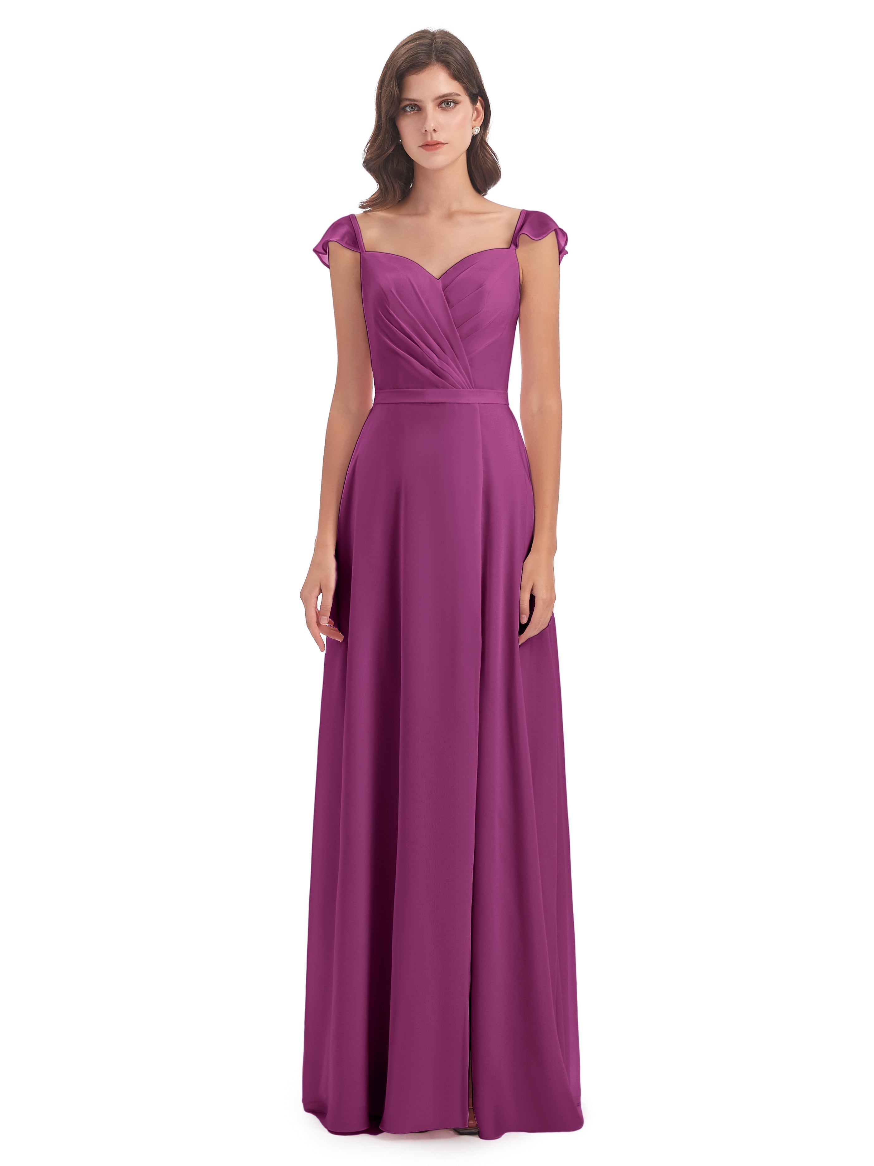 Robes De Demoiselle D'Honneur Orchidée Fourreau/Colonne Mancherons Fendue Devant Robes Demoiselle D'Honneur