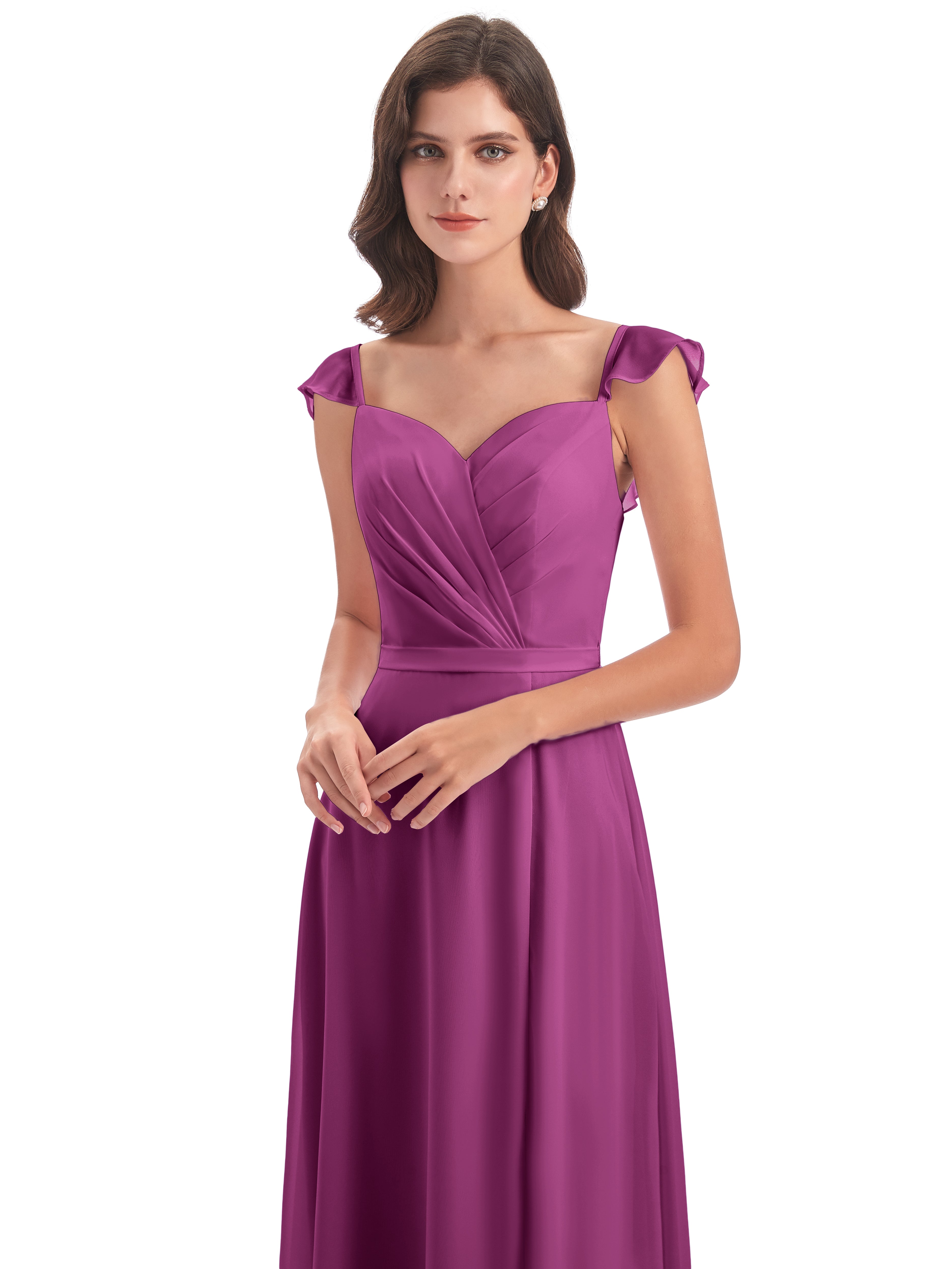 Robes De Demoiselle D'Honneur Orchidée Fourreau/Colonne Mancherons Fendue Devant Robes Demoiselle D'Honneur