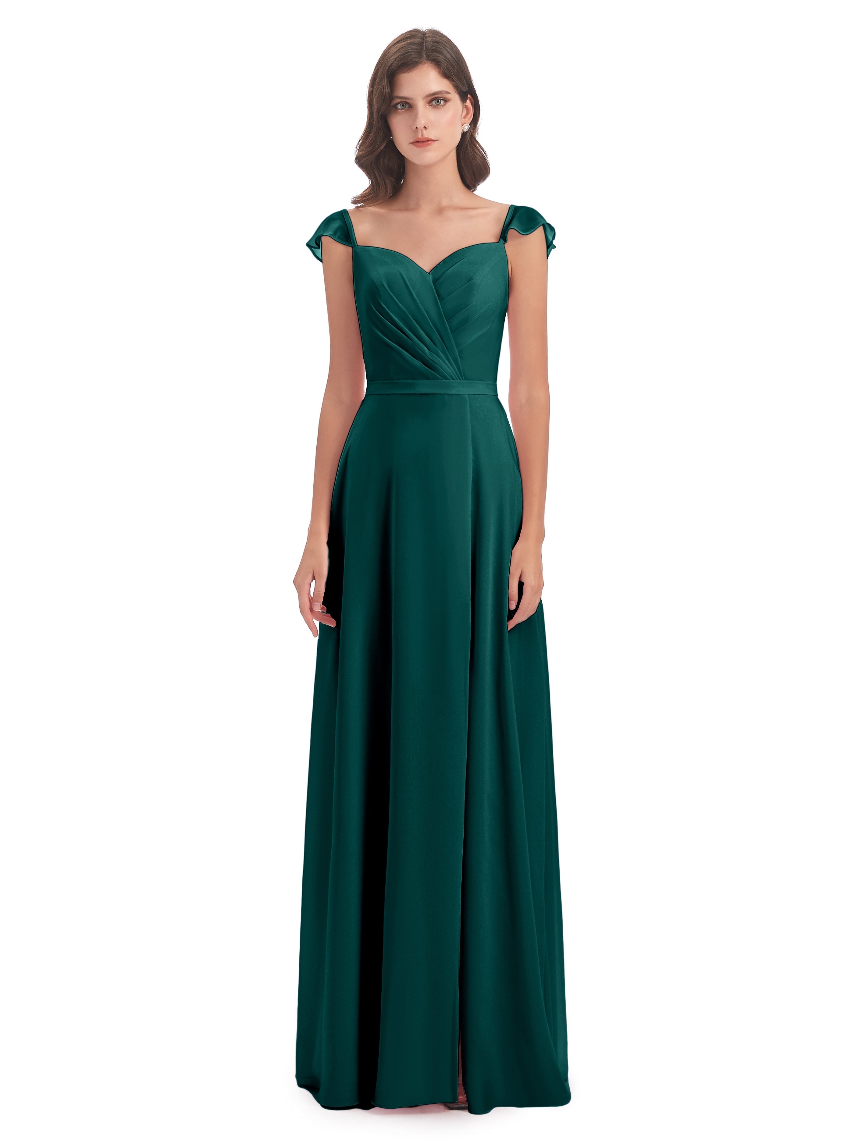 Robes De Demoiselle D'Honneur Couleur Paon Fourreau/Colonne Mancherons Fendue Devant Robes Demoiselle D'Honneur