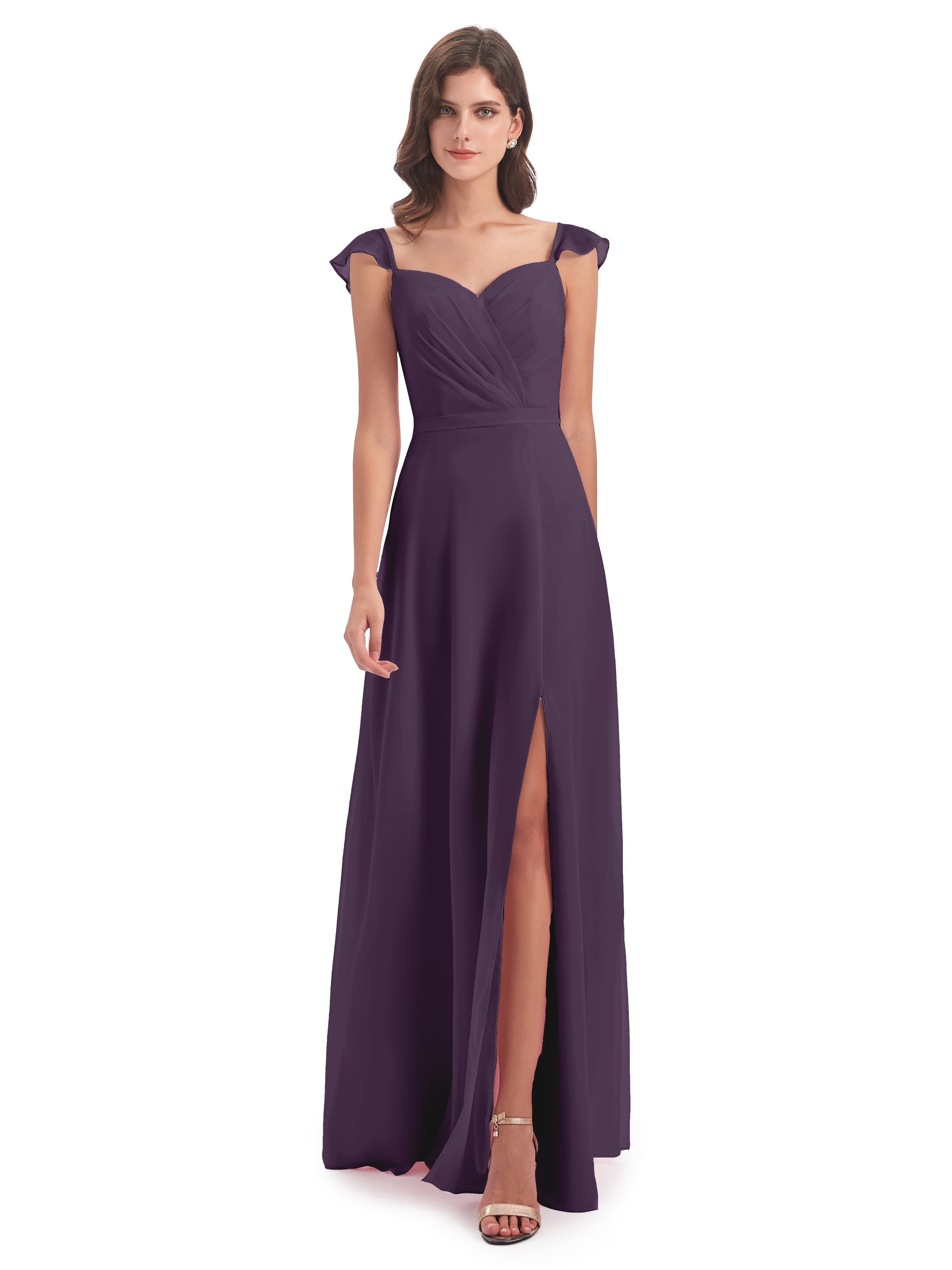 Robe Demoiselle D Honneur Plume Fourreau/Colonne Mancherons Fendue Devant Robes Demoiselle D'Honneur