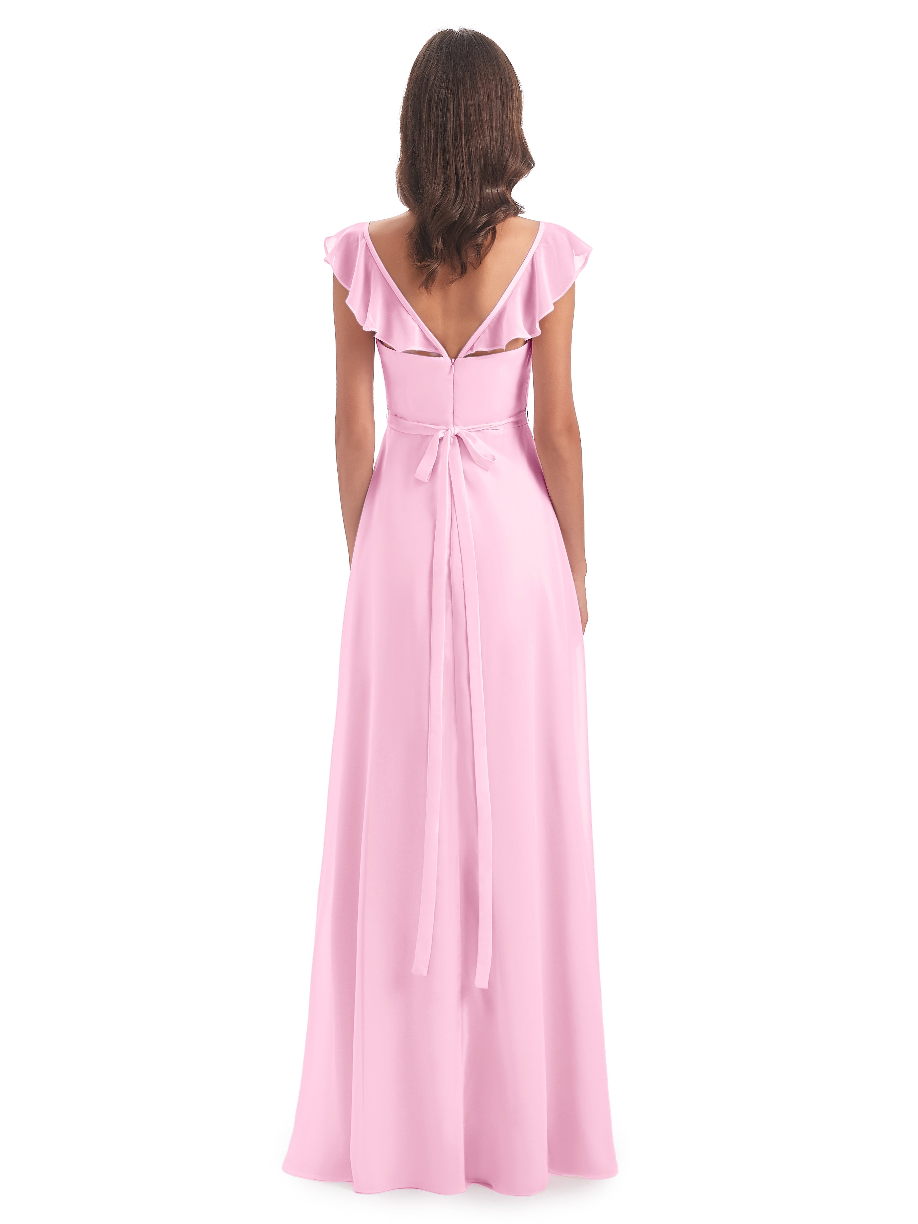 Robe Demoiselle D Honneur Rose Bonbon Fourreau/Colonne Mancherons Fendue Devant Robes Demoiselle D'Honneur