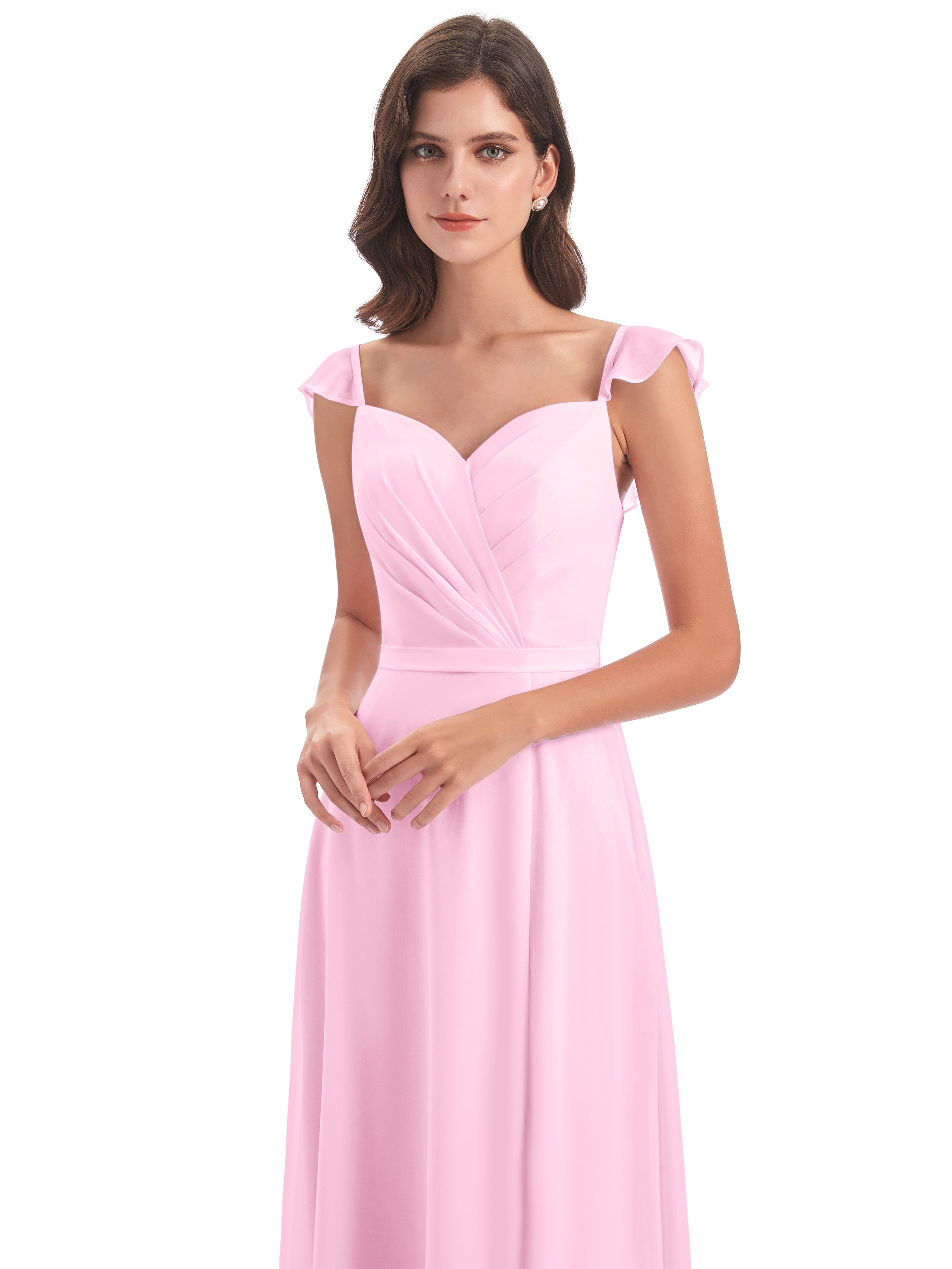 Robe Demoiselle D Honneur Rose Bonbon Fourreau/Colonne Mancherons Fendue Devant Robes Demoiselle D'Honneur