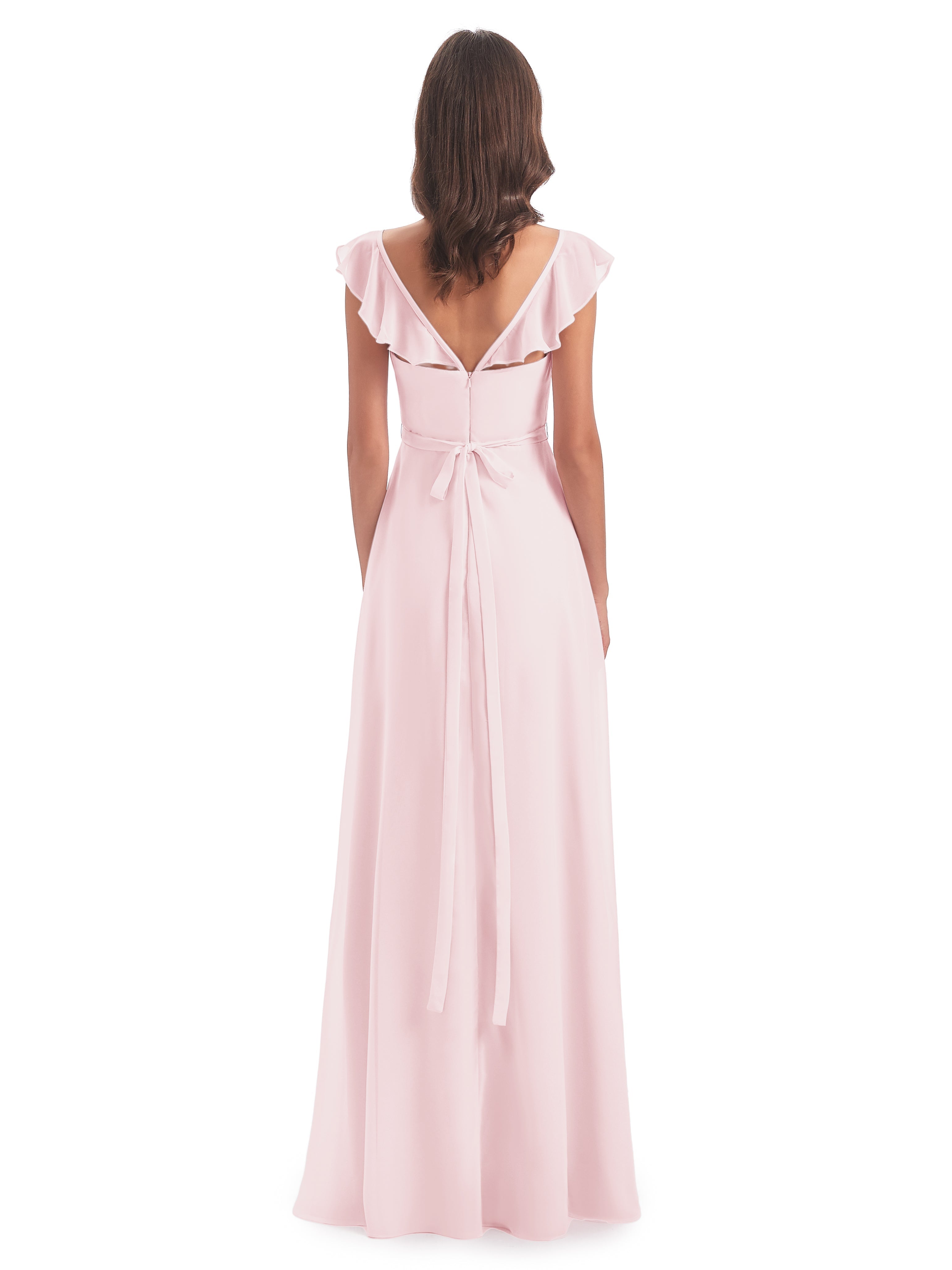 Rose Pale Robe Demoiselle D Honneur Fourreau/Colonne Mancherons Fendue Devant Robes Demoiselle D'Honneur