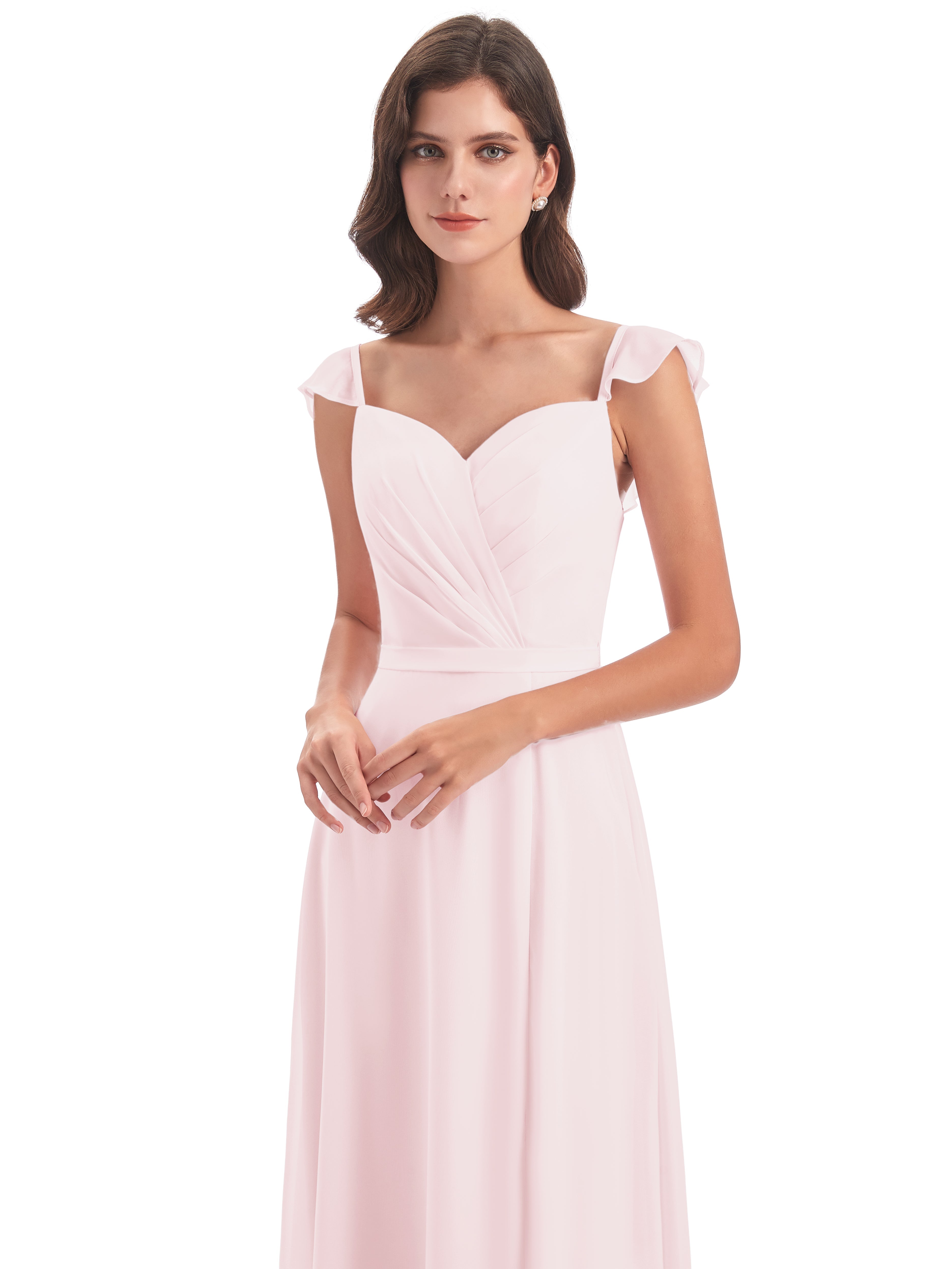 Rose Pale Robe Demoiselle D Honneur Fourreau/Colonne Mancherons Fendue Devant Robes Demoiselle D'Honneur