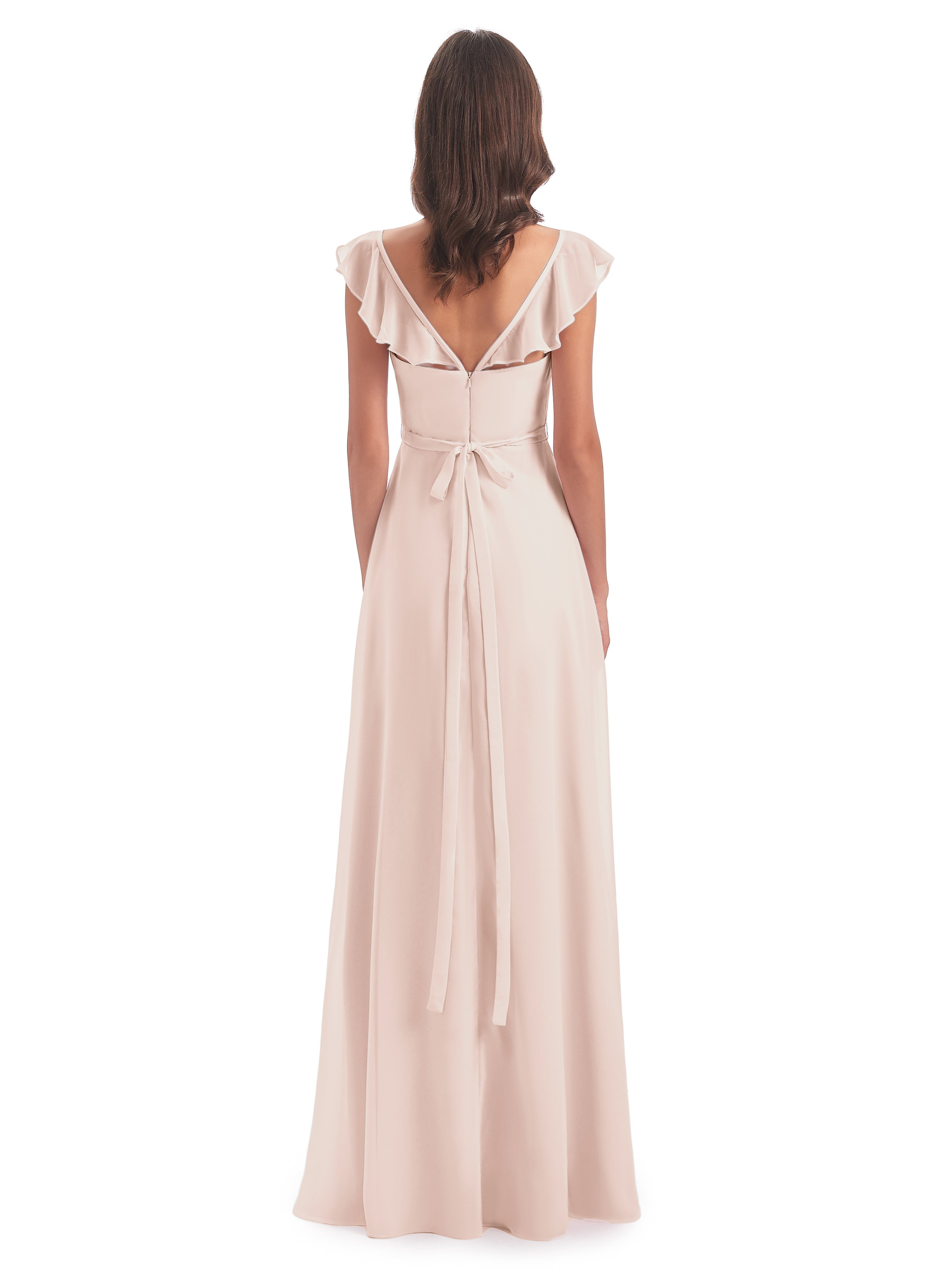 Robe Demoiselle D Honneur Rose Perle Fourreau/Colonne Mancherons Fendue Devant Robes Demoiselle D'Honneur