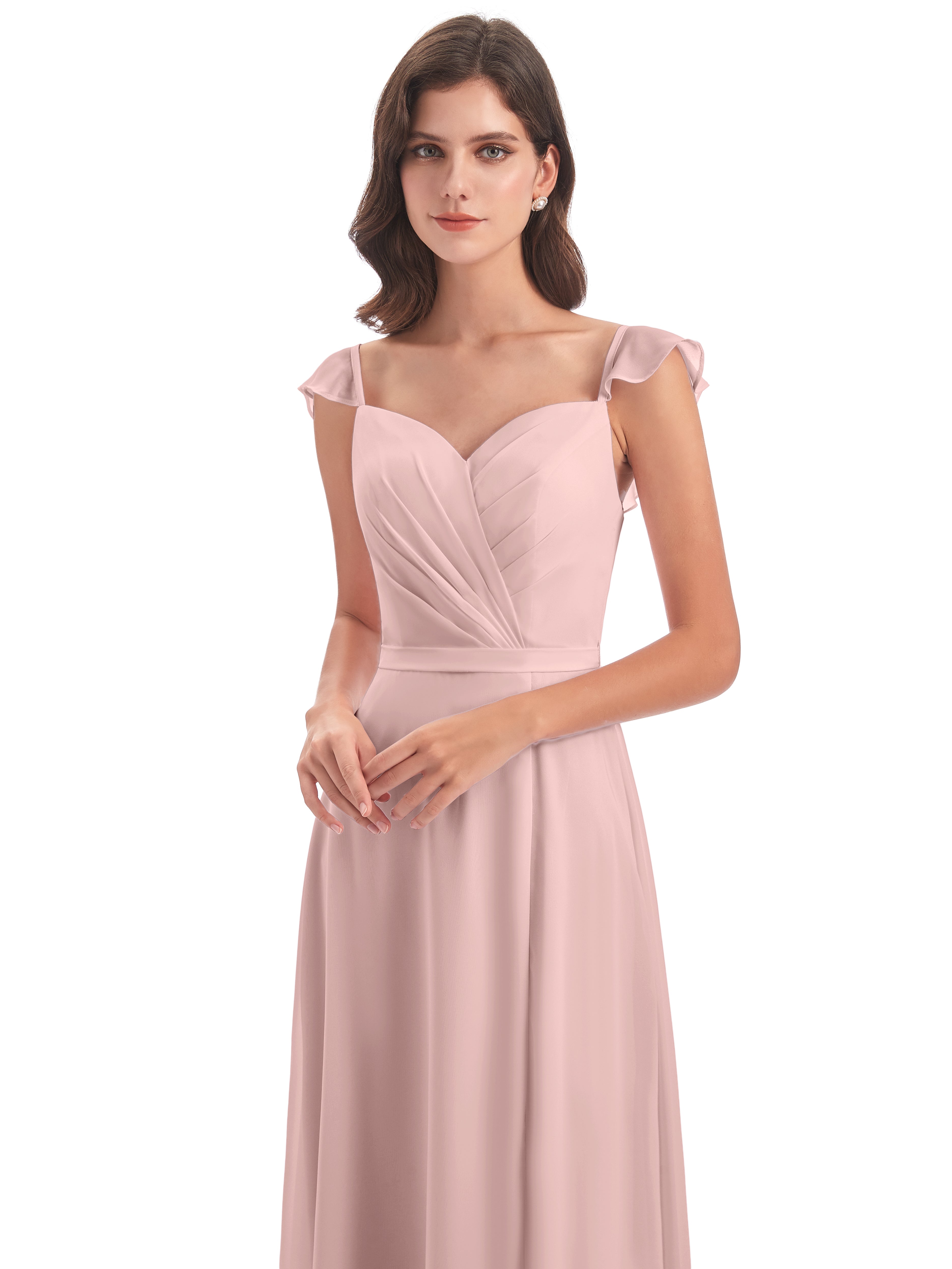 Robe De Demoiselle D Honneur Rose Poudré Fourreau/Colonne Mancherons Fendue Devant Robes Demoiselle D'Honneur