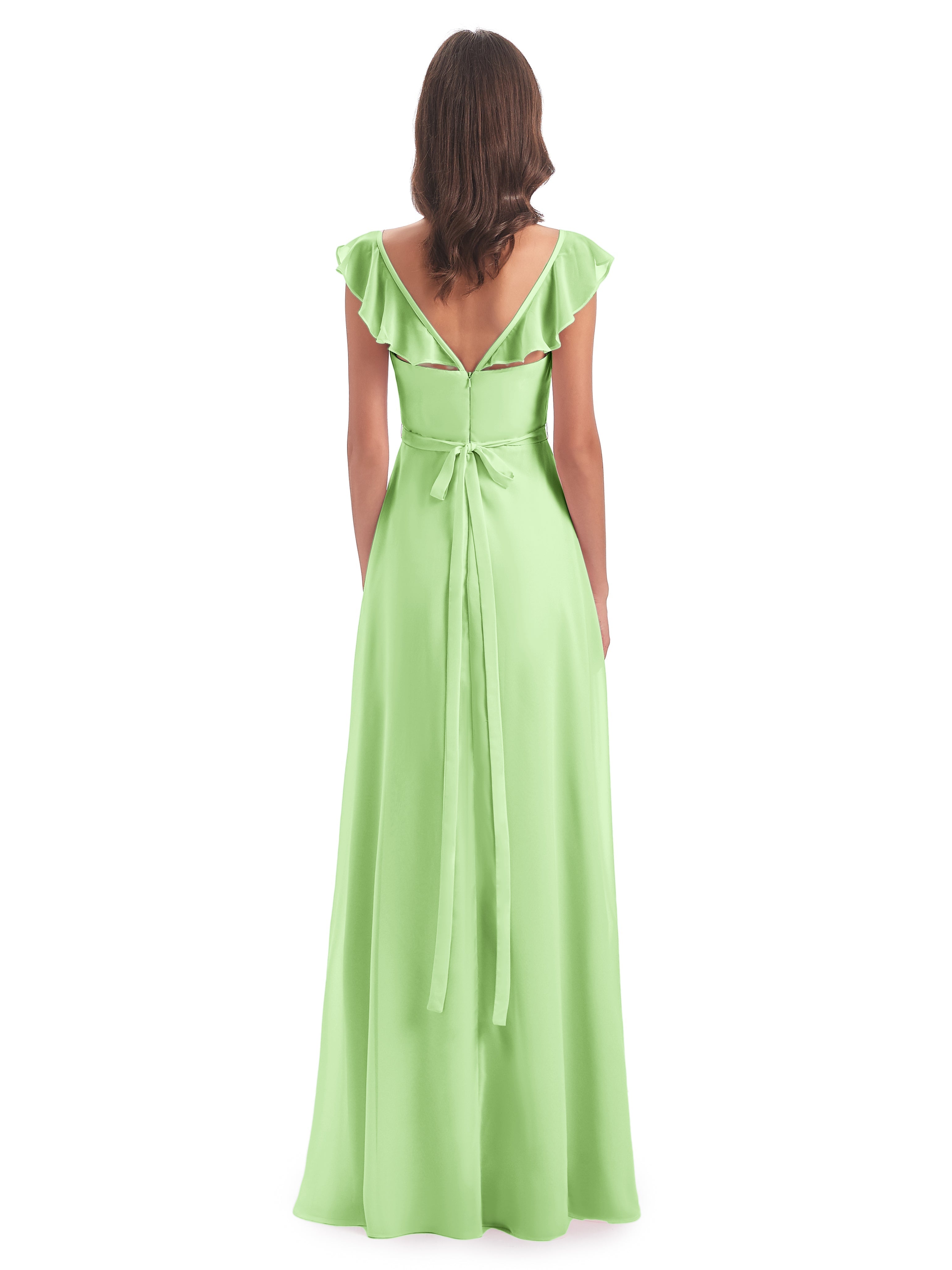 Demoiselle D Honneur Vert Sauge Fourreau/Colonne Mancherons Fendue Devant Robes Demoiselle D'Honneur