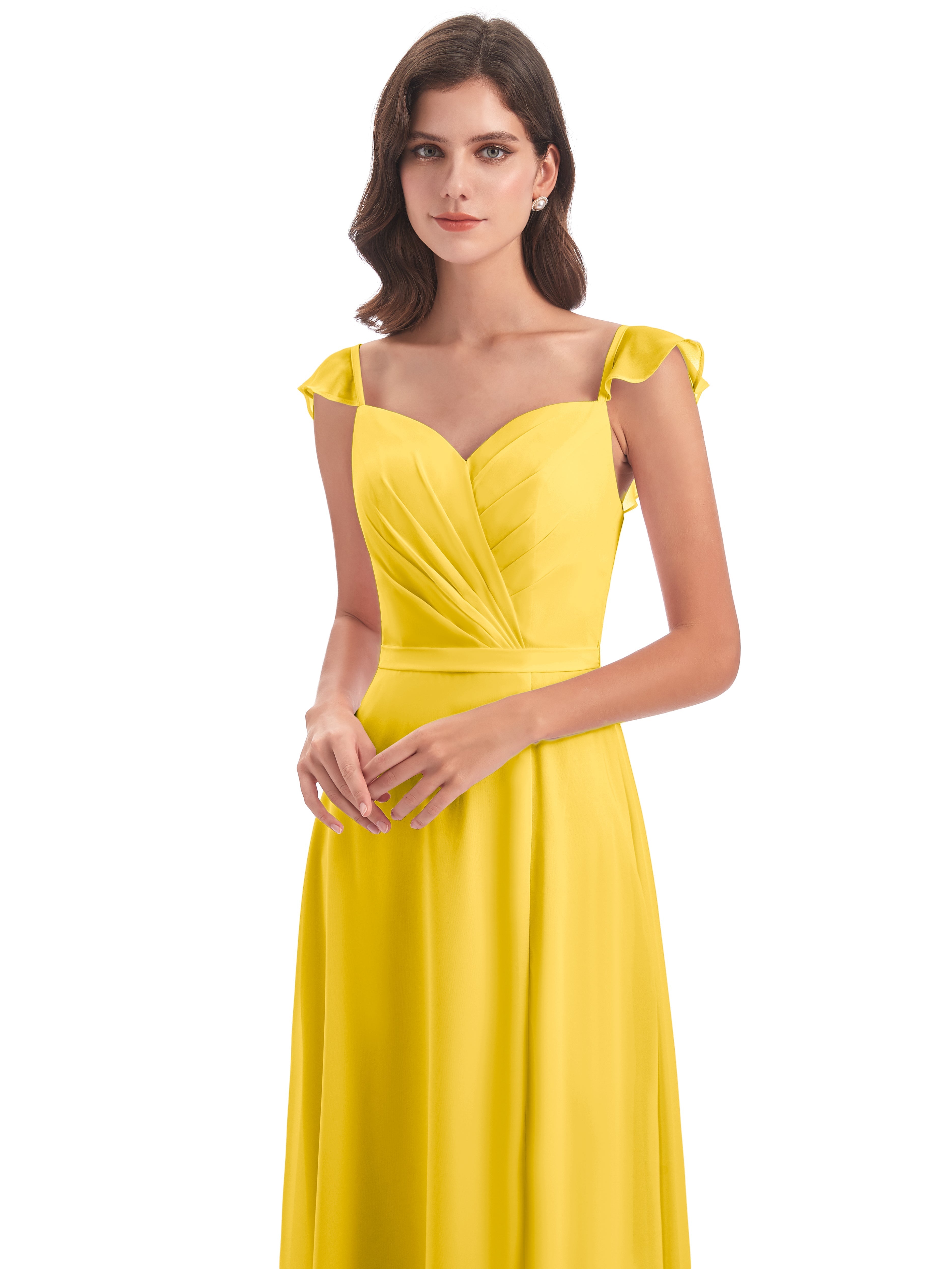 Robe De Demoiselle D'Honneur Souci Fourreau/Colonne Mancherons Fendue Devant Robes Demoiselle D'Honneur
