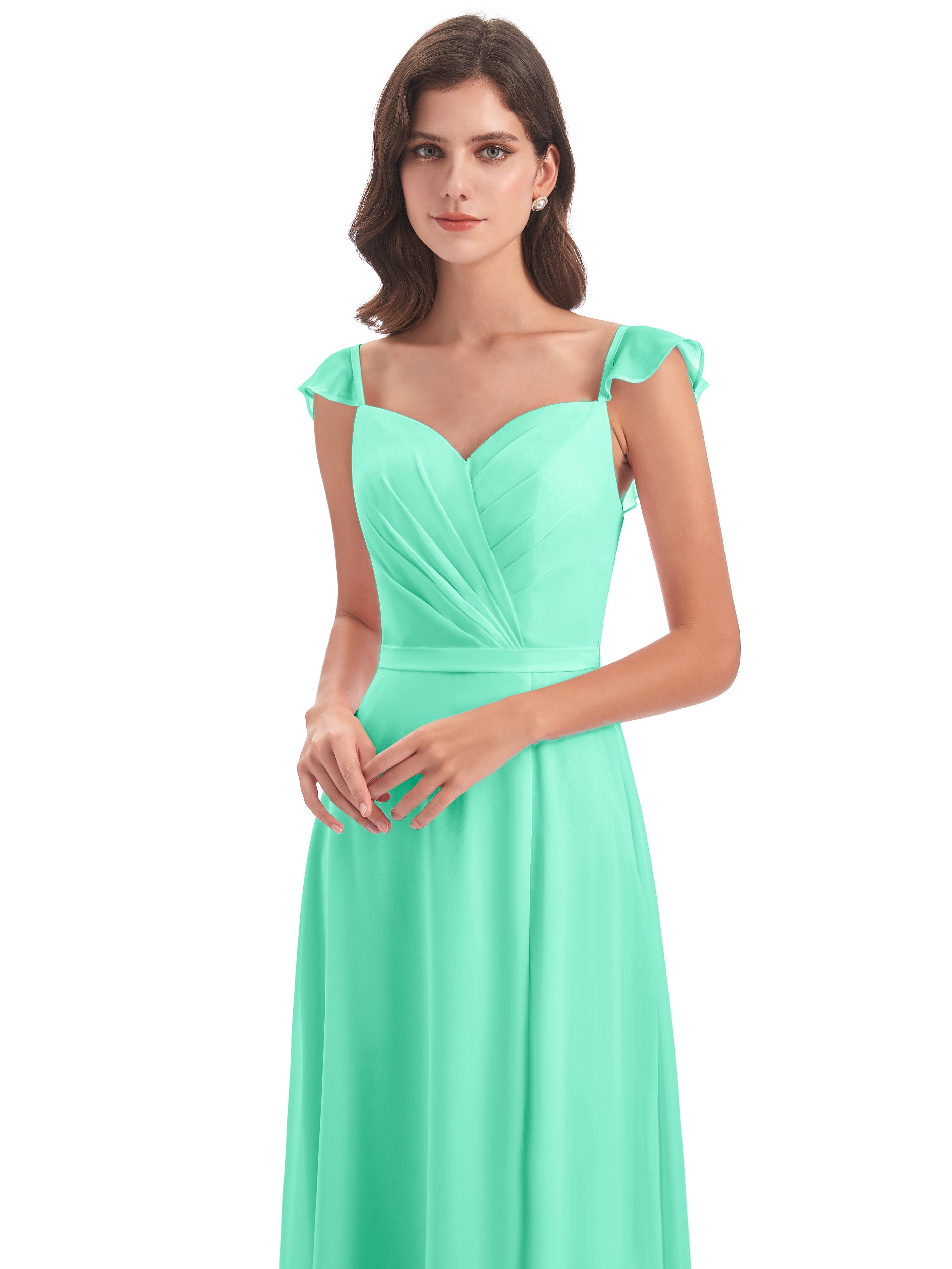 Robes De Demoiselle D'Honneur Turquoise Fourreau/Colonne Mancherons Fendue Devant Robes Demoiselle D'Honneur