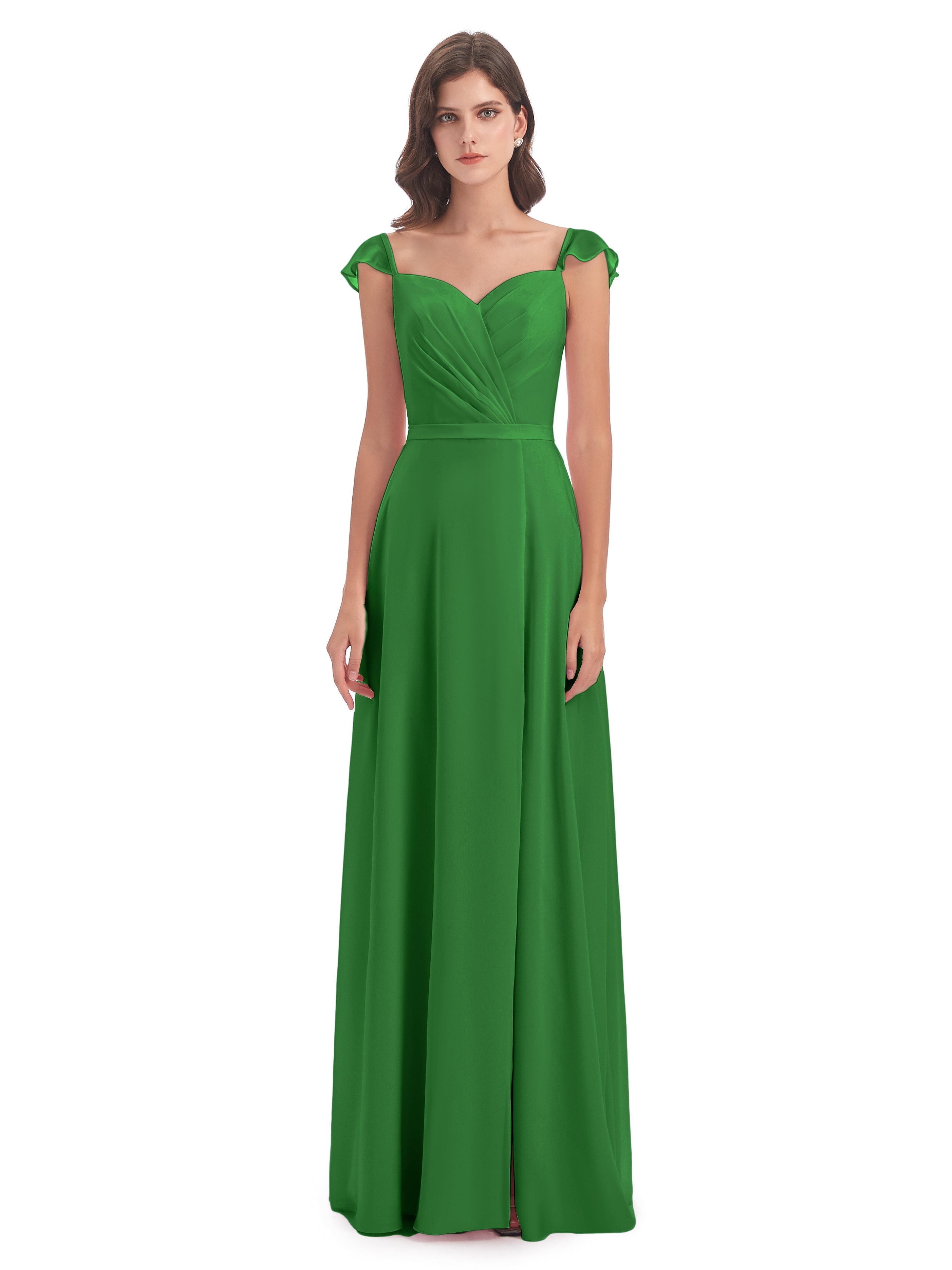 Robe Demoiselle Dhonneur Vert Fourreau/Colonne Mancherons Fendue Devant Robes Demoiselle D'Honneur