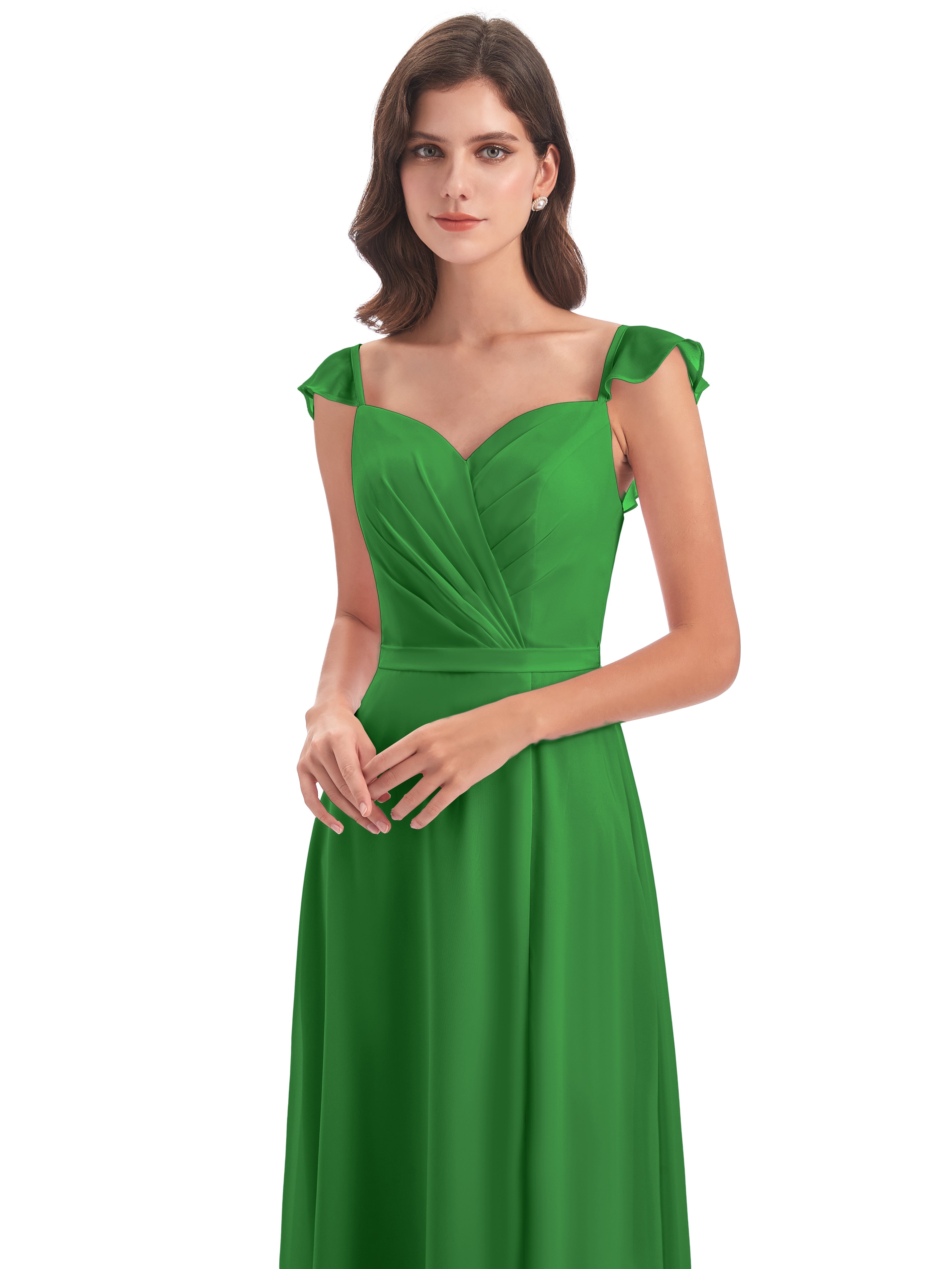 Robe Demoiselle Dhonneur Vert Fourreau/Colonne Mancherons Fendue Devant Robes Demoiselle D'Honneur