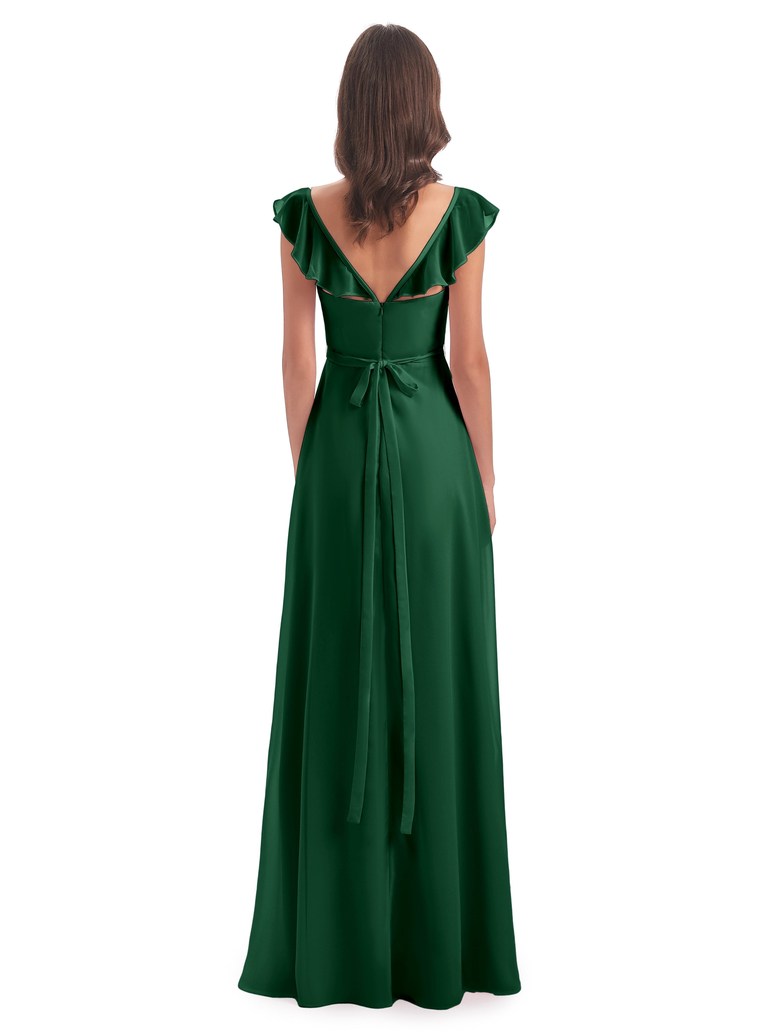 Robe Demoiselle D Honneur Vert Foncé Fourreau/Colonne Mancherons Fendue Devant Robes Demoiselle D'Honneur