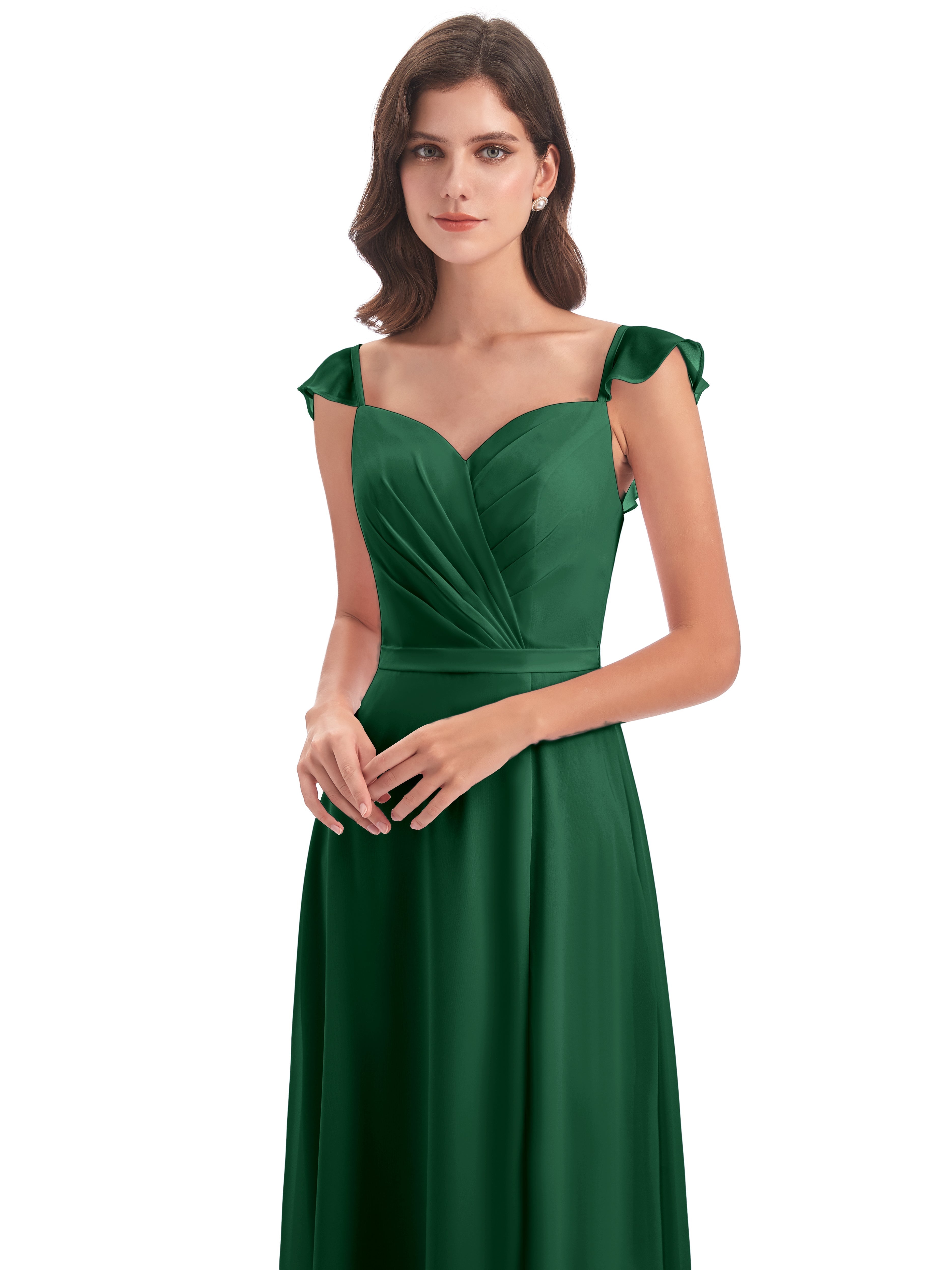 Robe Demoiselle D Honneur Vert Foncé Fourreau/Colonne Mancherons Fendue Devant Robes Demoiselle D'Honneur