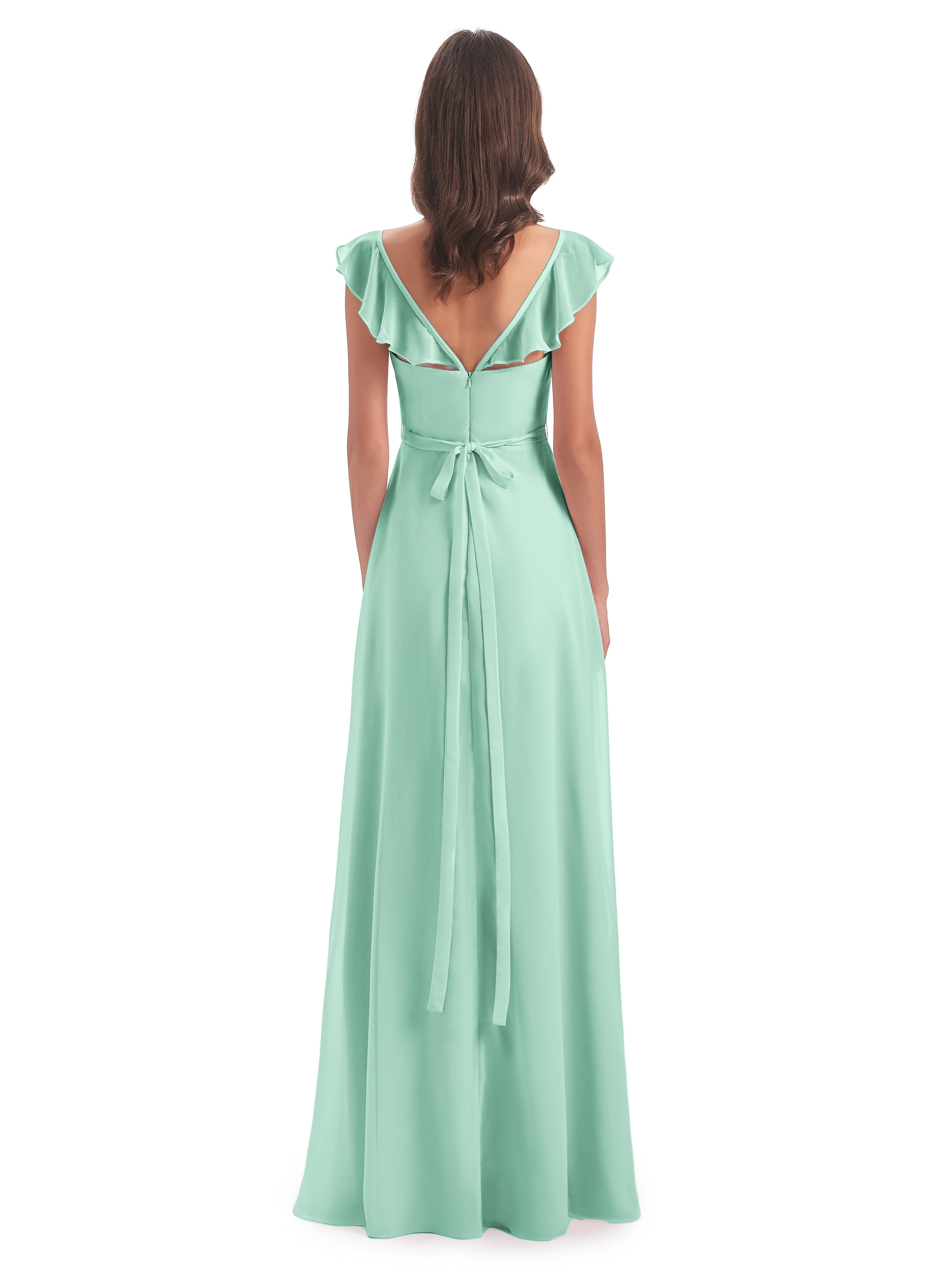 Robe Demoiselle D Honneur Menthe Fourreau/Colonne Mancherons Fendue Devant Robes Demoiselle D'Honneur