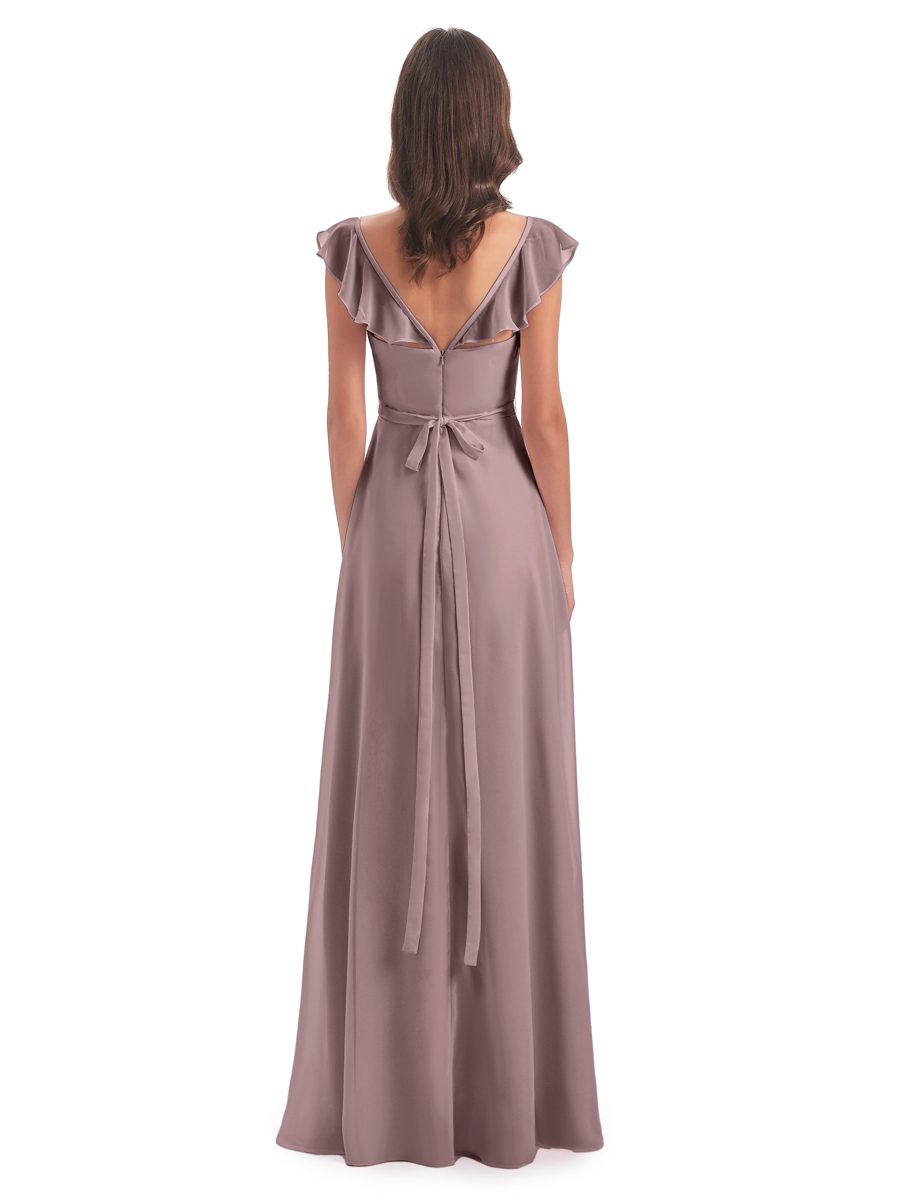 Robes De Demoiselle D'Honneur Mauve Foncé Fourreau/Colonne Mancherons Fendue Devant Robes Demoiselle D'Honneur