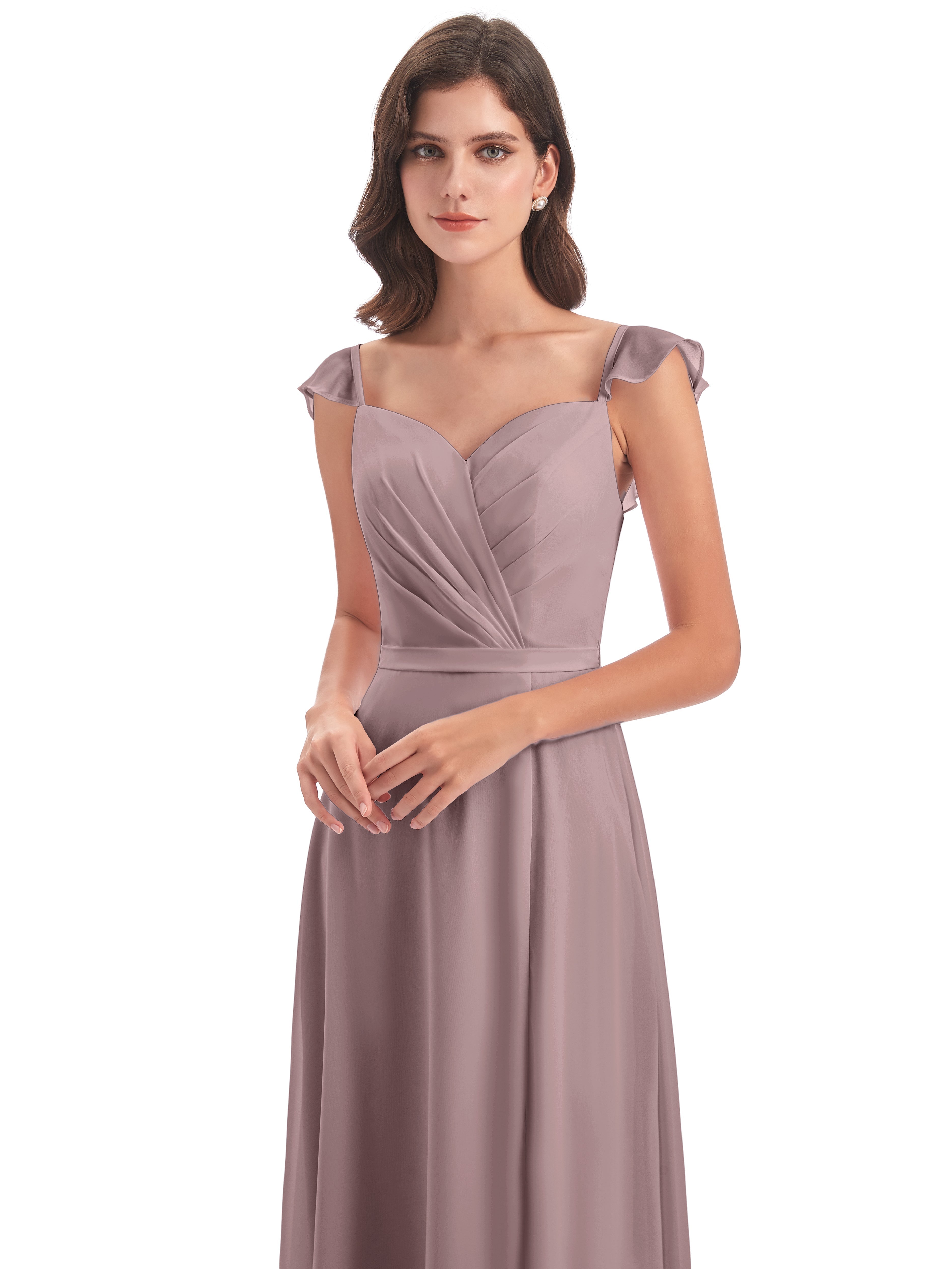 Robes De Demoiselle D'Honneur Mauve Foncé Fourreau/Colonne Mancherons Fendue Devant Robes Demoiselle D'Honneur