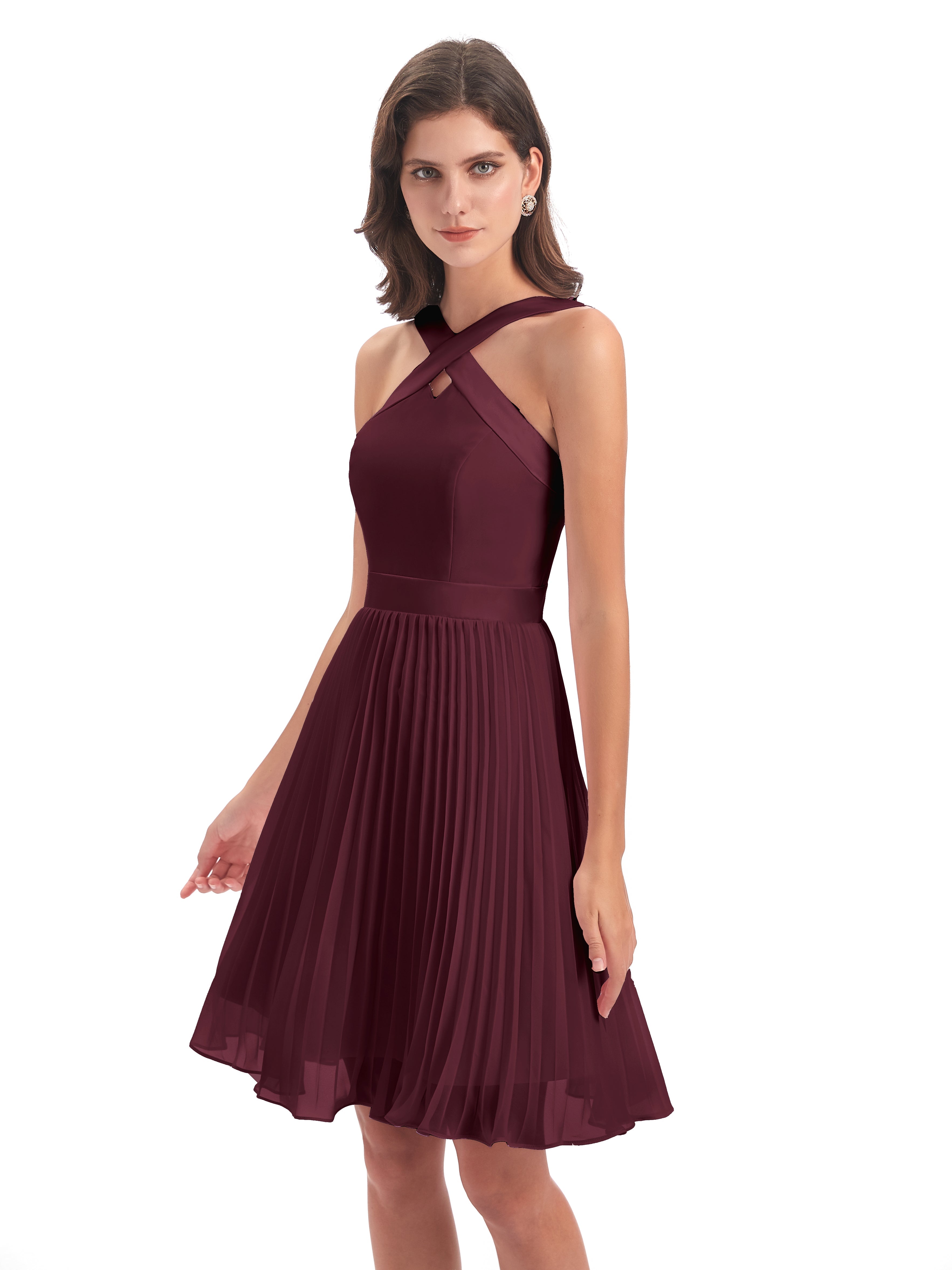Robes De Demoiselle D'Honneur Cabernet Longueur Genou Plis Bretelles Robes Demoiselle D'Honneur