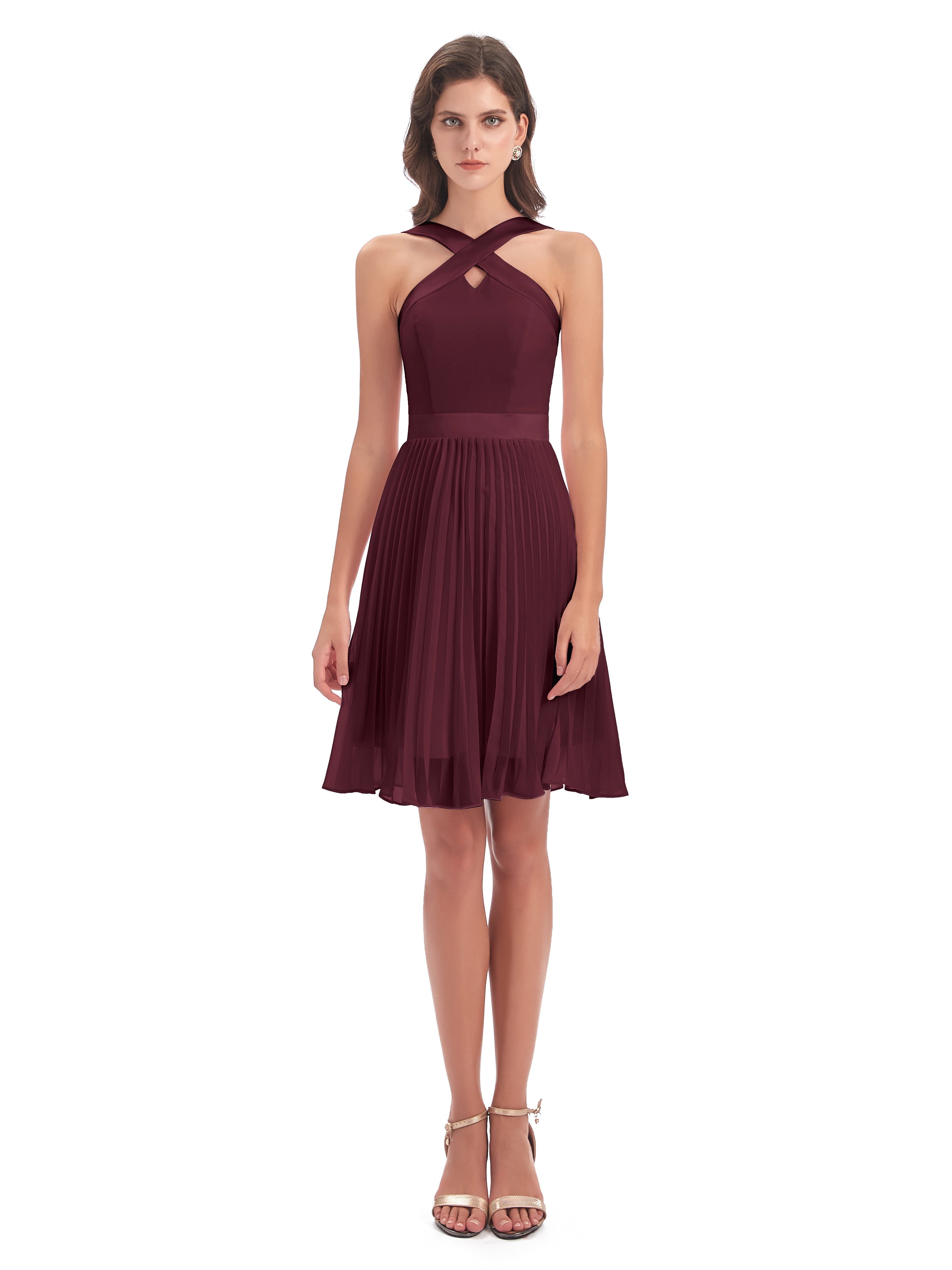 Robes De Demoiselle D'Honneur Cabernet Longueur Genou Plis Bretelles Robes Demoiselle D'Honneur