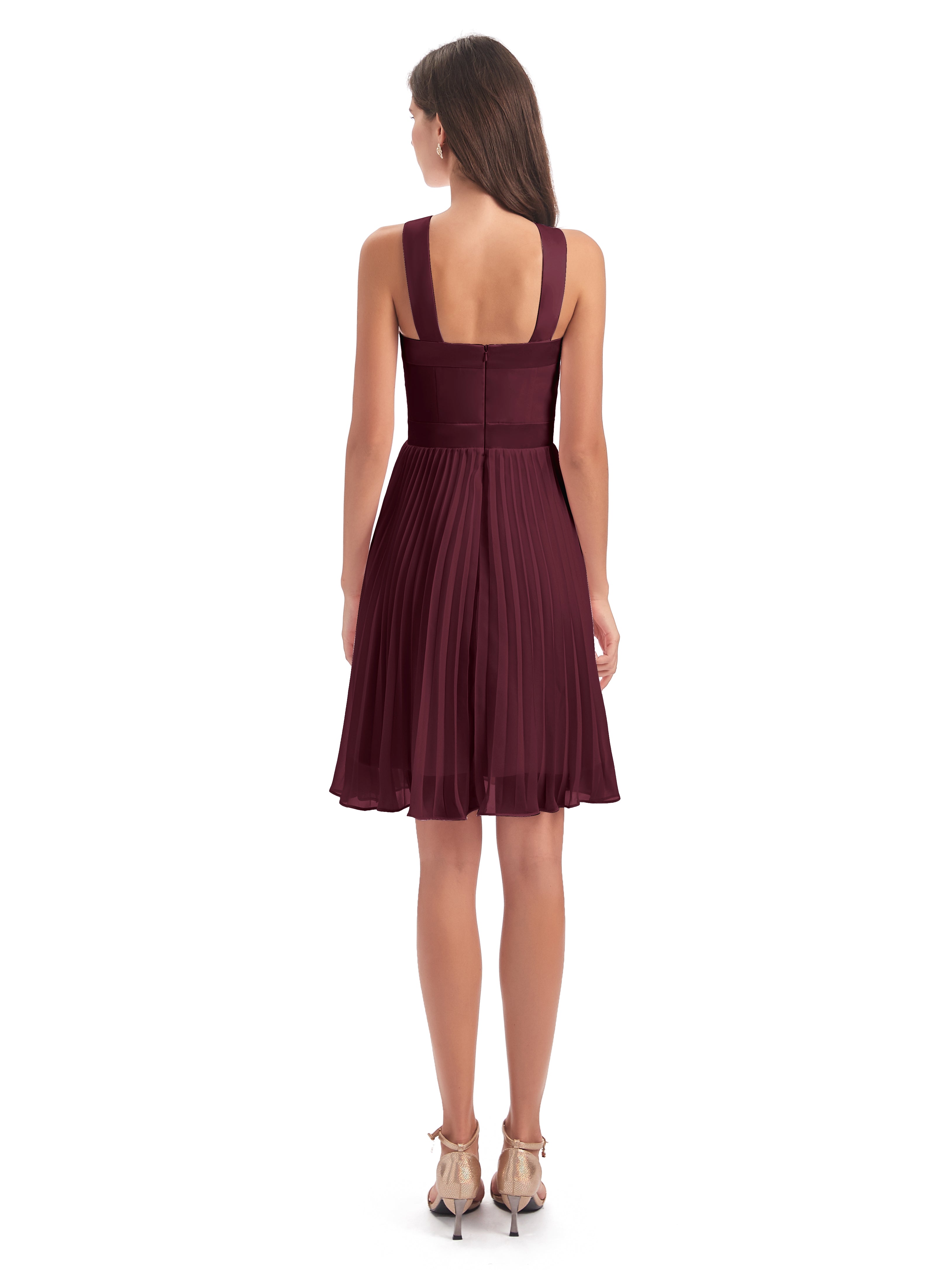 Robes De Demoiselle D'Honneur Cabernet Longueur Genou Plis Bretelles Robes Demoiselle D'Honneur
