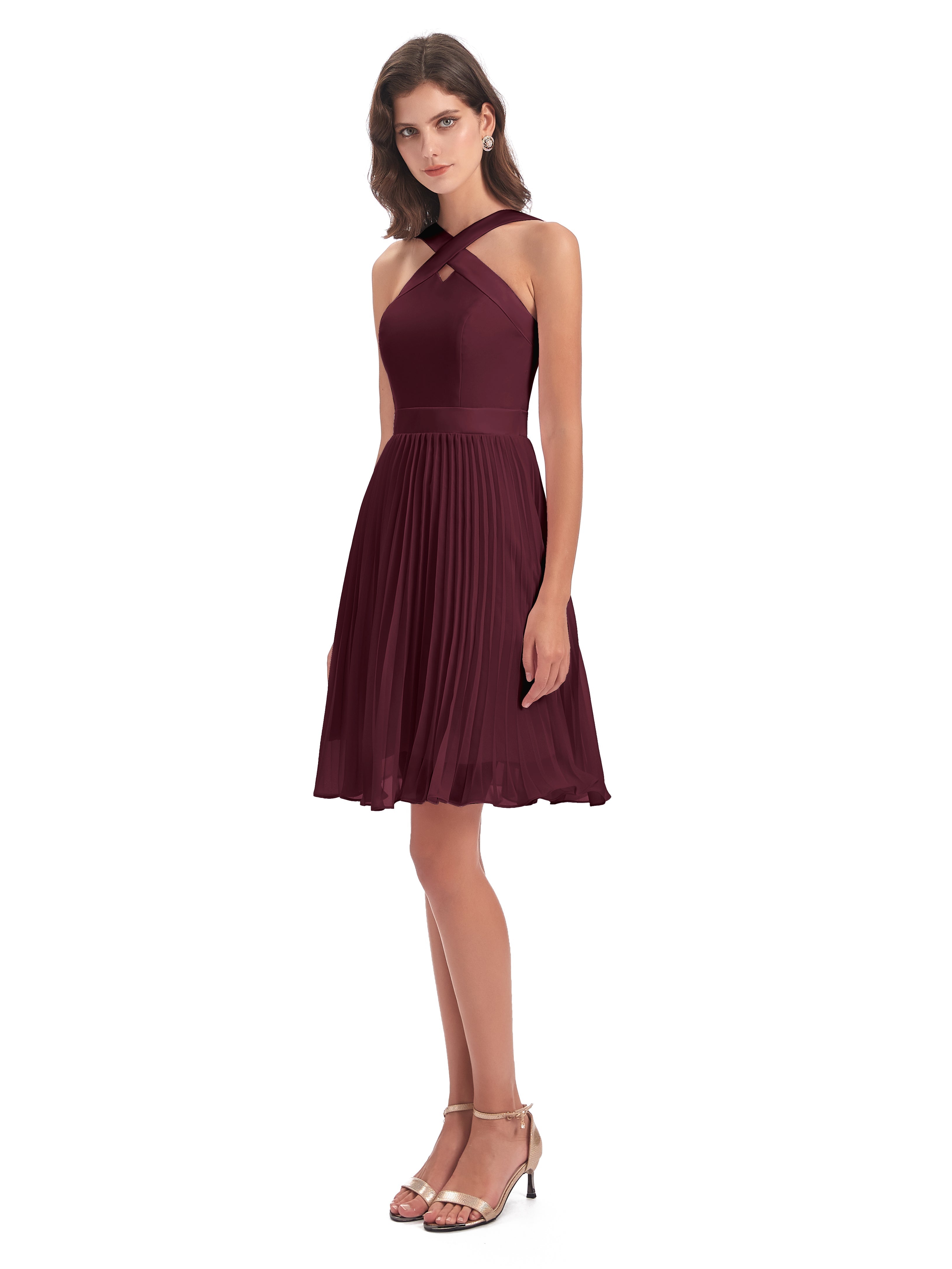 Robes De Demoiselle D'Honneur Cabernet Longueur Genou Plis Bretelles Robes Demoiselle D'Honneur